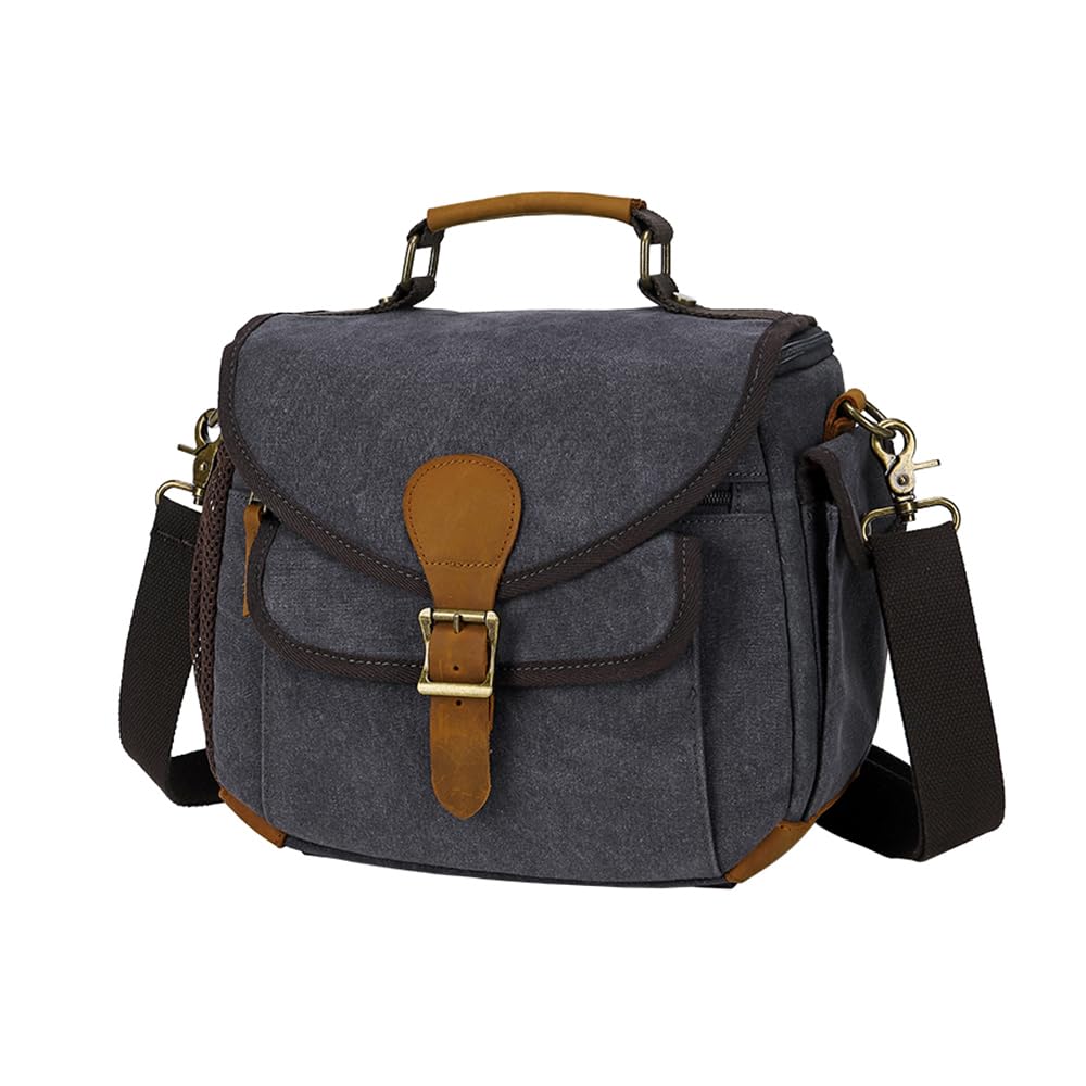 peacechaos Camera Case Crossbody Shoulder Messenger Bag, Vintage DSLR/SLR/Mirrorless Photography Camera Bag with Canon/Nikon/Sony (Black)