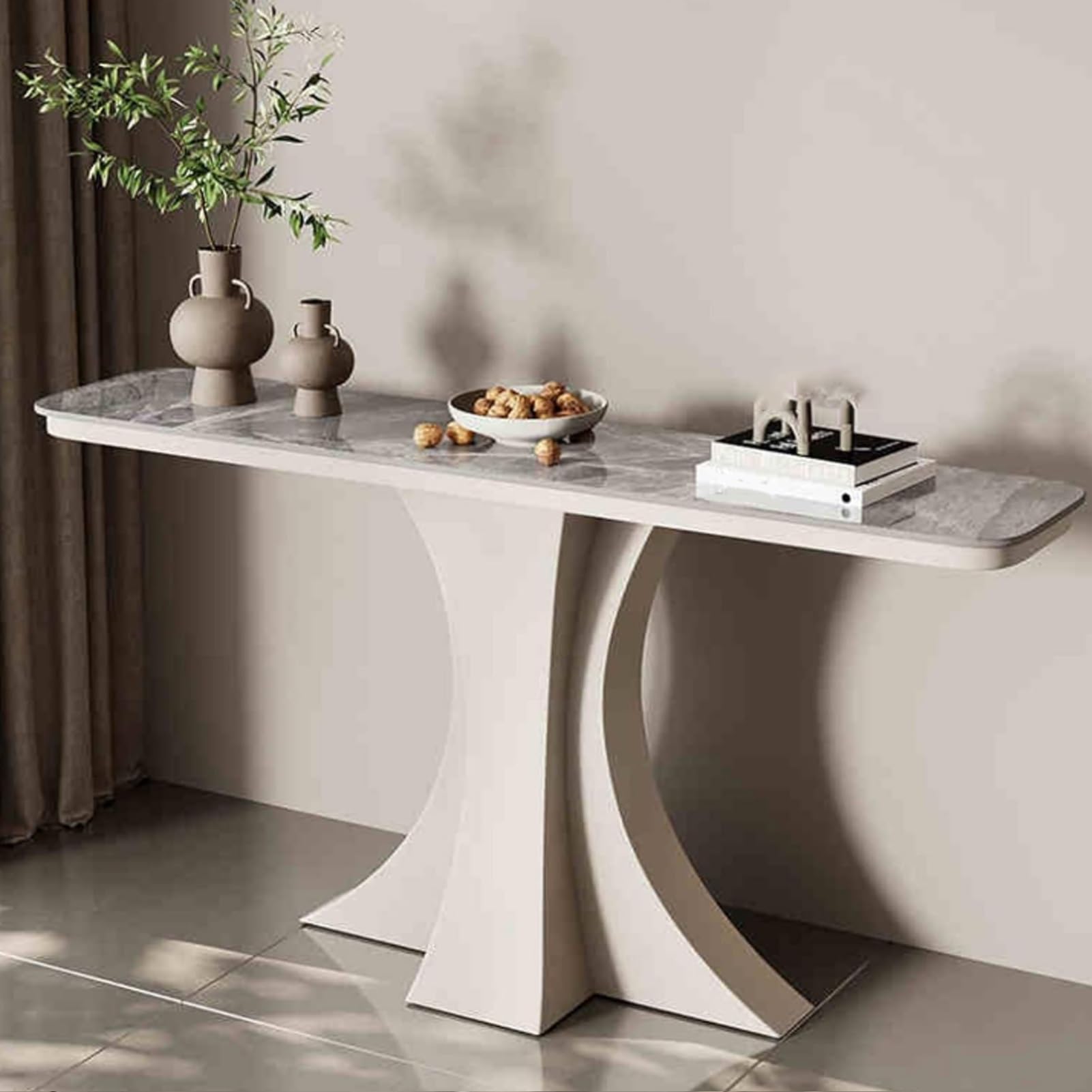 MESCXTY Narrow Console Table, Modern Entryway Sofa with Sturdy Metal Base for Living Room, Hallway, Entrance(White+Gray,150cm/59in)