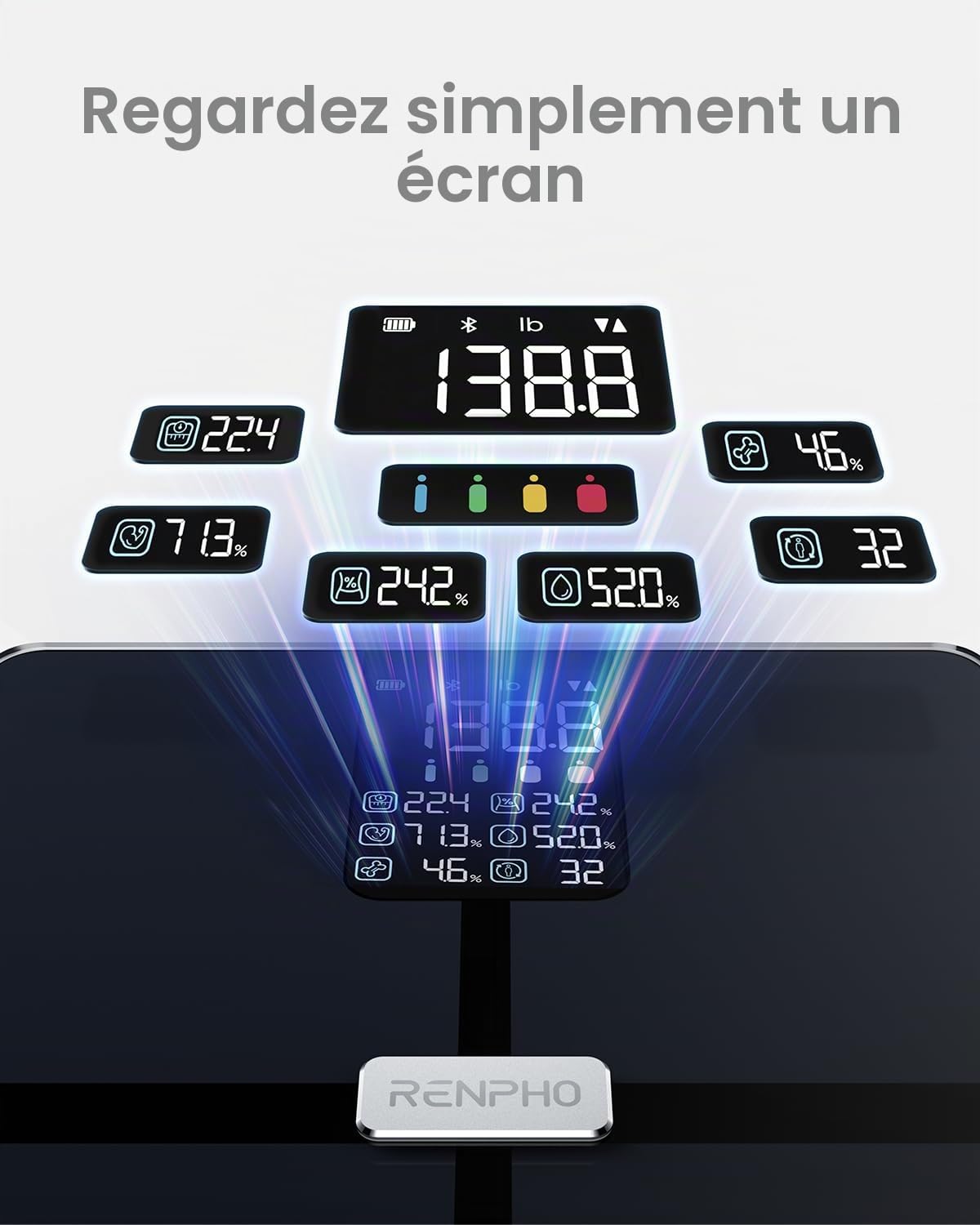 RENPHO Balance Pese Personne avec Grand écran, Balance Impédancemètre ultra précis, Pese Personnes intelligente avec application, Balance Connectée ITO, noir, Elis 2X | Balance Impédancemètre ultra précis, Pese Personnes intelligente avec application, Bal