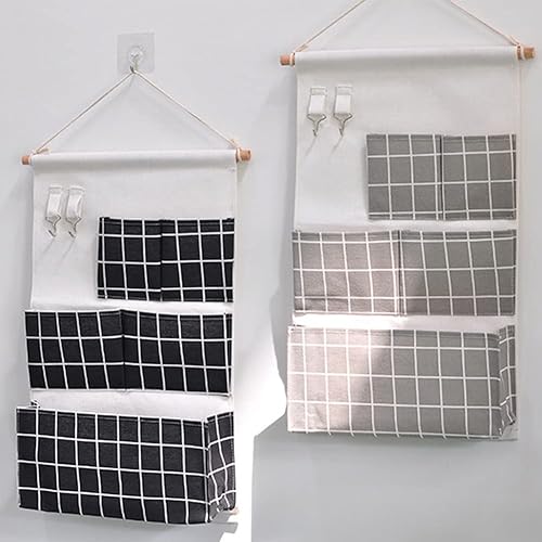 Miniatura 6 de Inicio Bolsa colgante multifuncional Cesta colgante de tela para dormitorio Organizador misceláneo Bolsa colgante de pared de baño Bolsa detrás de