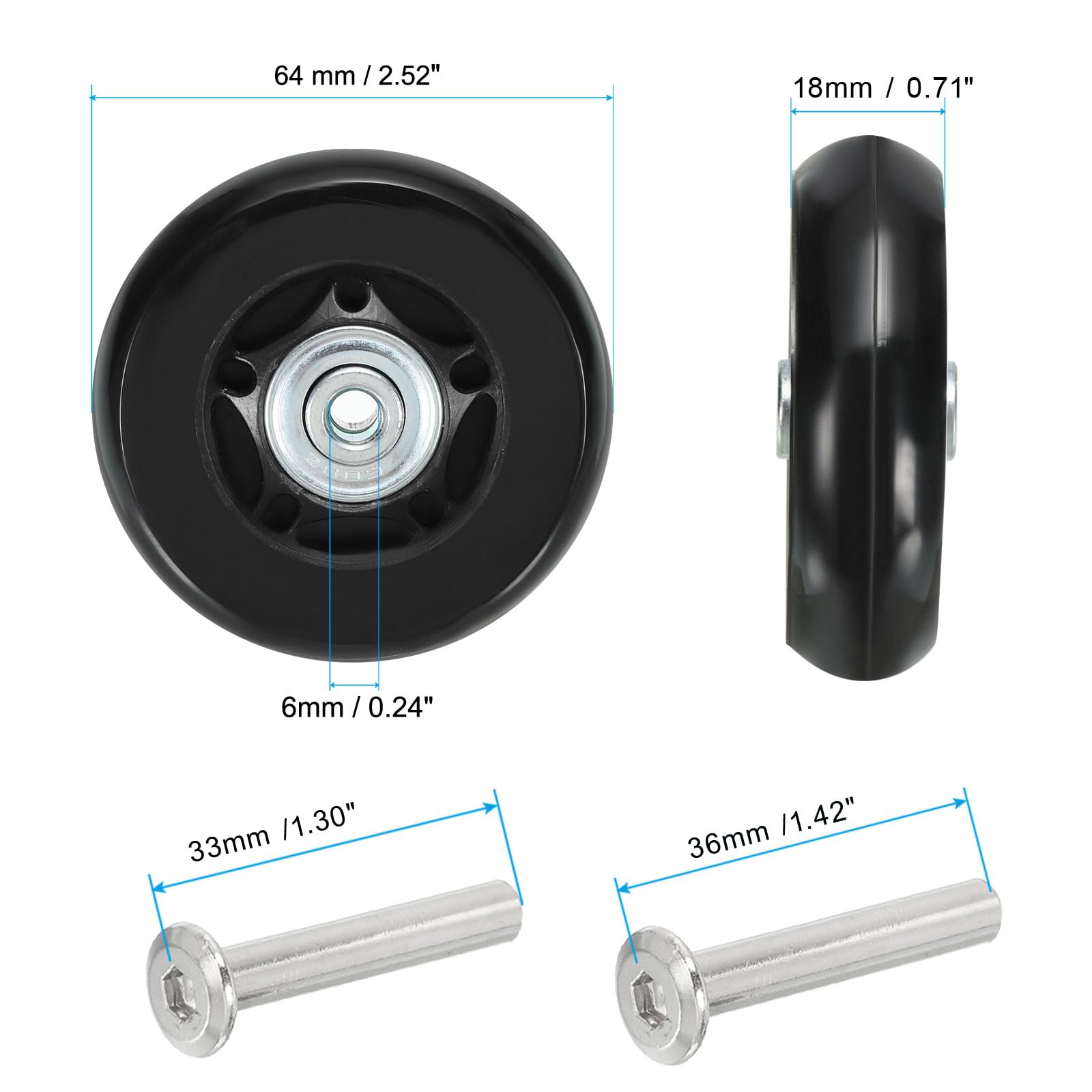 64x18mm Bagaż Walizka Zamienny Koła, Zestaw 2 PU koła skrętne Naprawa Ekwipunek z Śruby i Podkładka do Wózek Box
