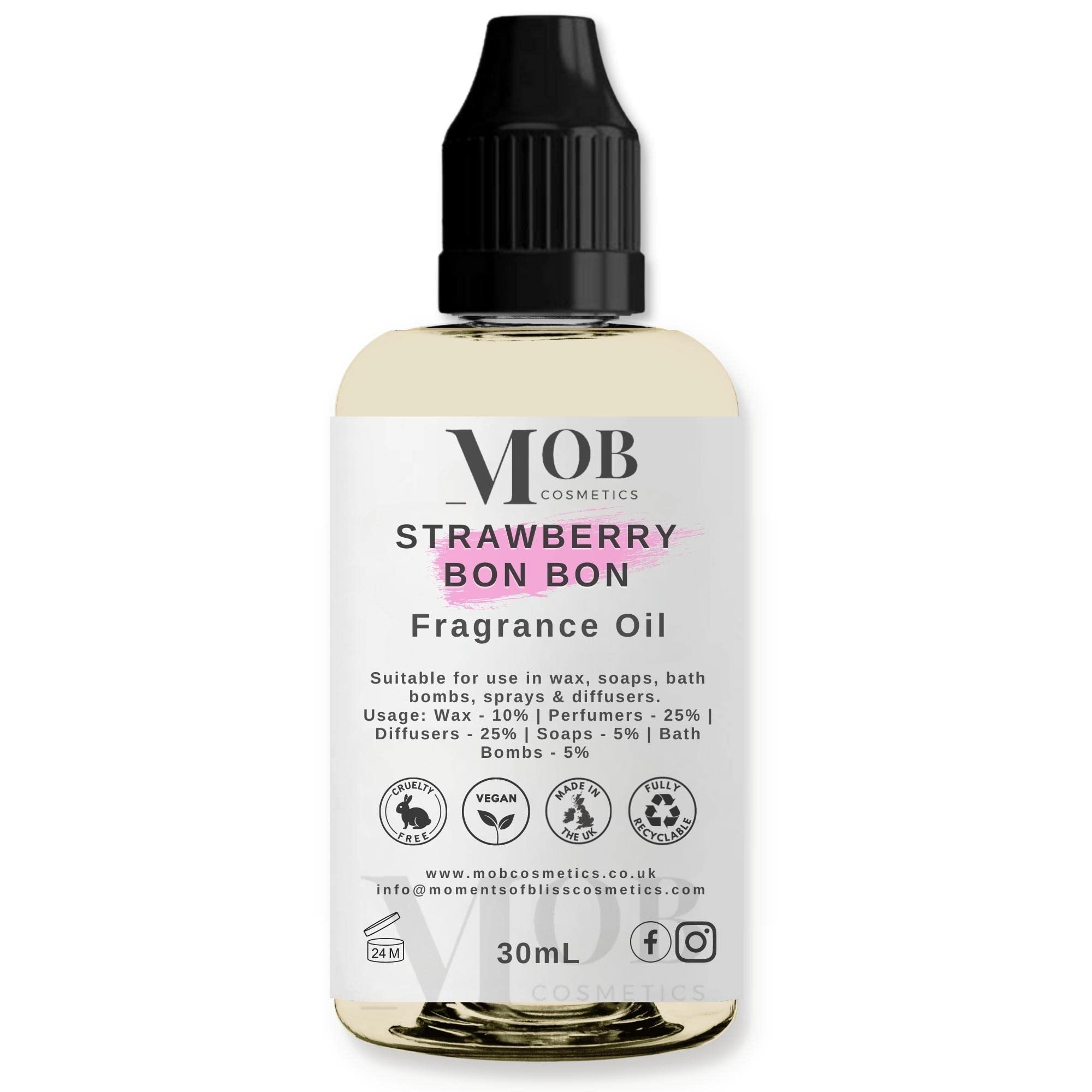 Strawberry Bon Bon Luxury Designer Fragrance Oil | Highly Concentrated | Perfect for Candles, Soaps, Bath Bombs, Diffusers, Wax Melts | UK Made | Vegan (30ml)