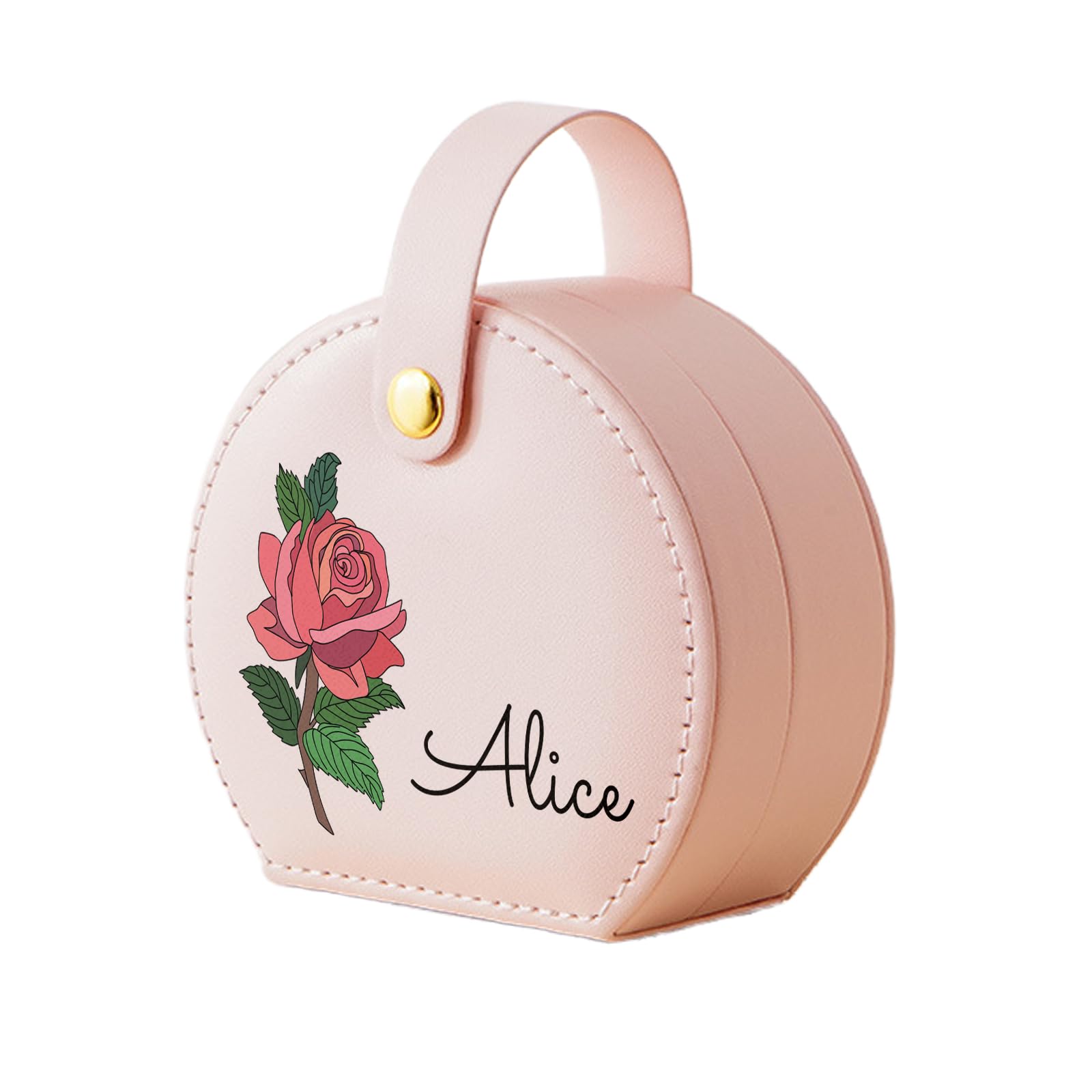 CrezusvoPersonalized Travel Jewelry Case, Custom Leather Customized Jewelry Organizer Box w/Name & Birth Flower Month - Birthday Gifts for Women Mom Jewelry Travel Case