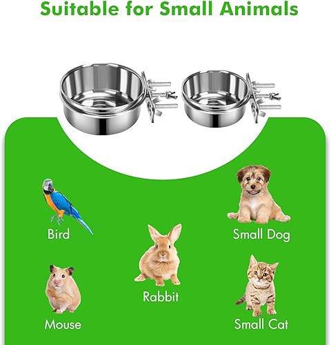 Miniatura 6 de 2 cuencos pequeños para comida y agua para perros con soporte de abrazadera mejorado, cuencos colgantes de acero inoxidable detectables