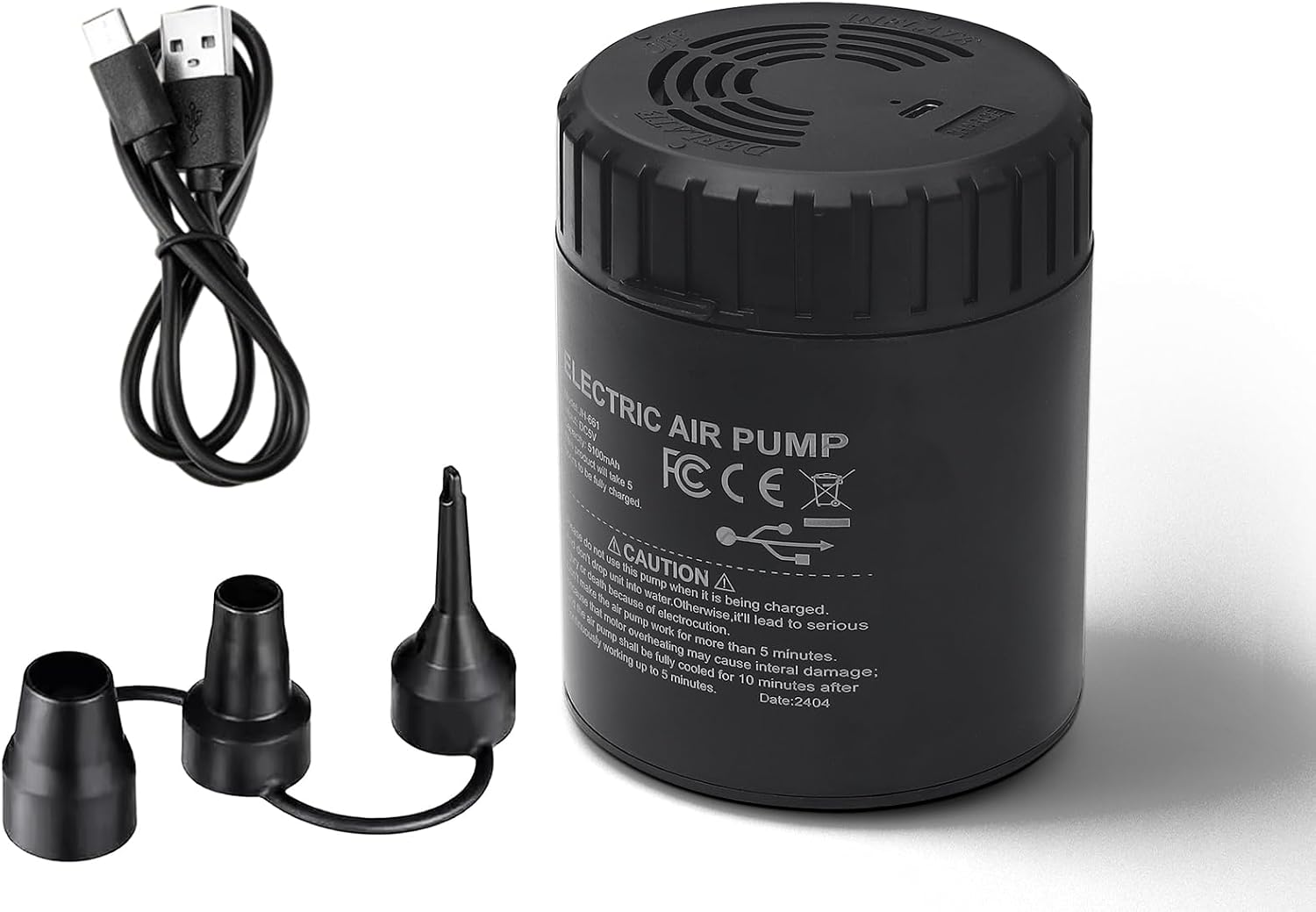 CHERIMOR Portable Air Pump with 5000mAh Battery, Type-C Rechargeable Quick-Fill Air Mattress Pump with 3 Nozzles, Perfect Inflator/Deflator Pumps for Outdoor Camping, Pool Toys, Boats, Swimming Ring