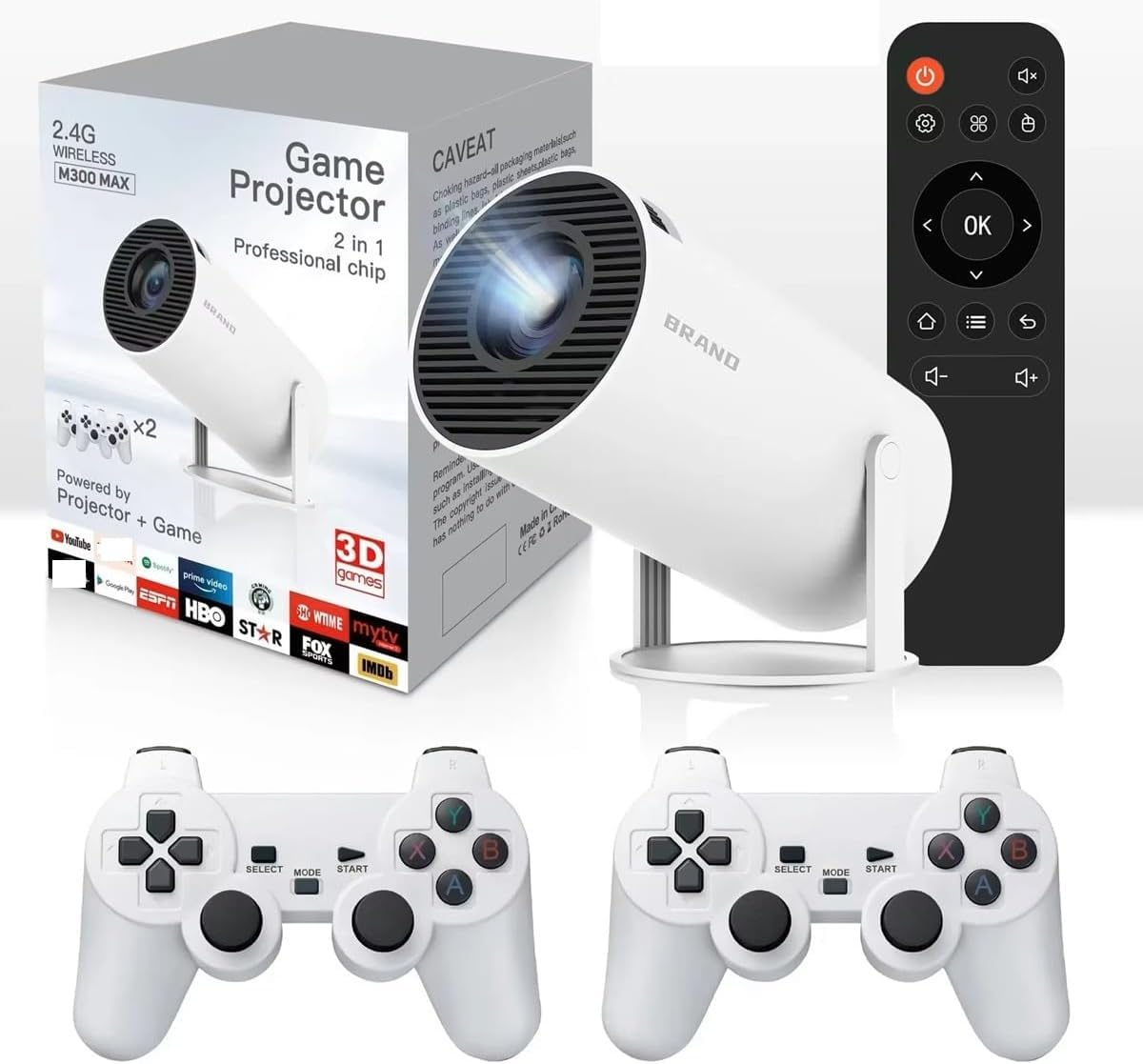 Consoles de Jeux vidéo rétro M300 Max Mini projecteur Intelligent Portable Projecteur Domestique Système Android11 ​​1080P 64 Go Jeux pour Cadeaux