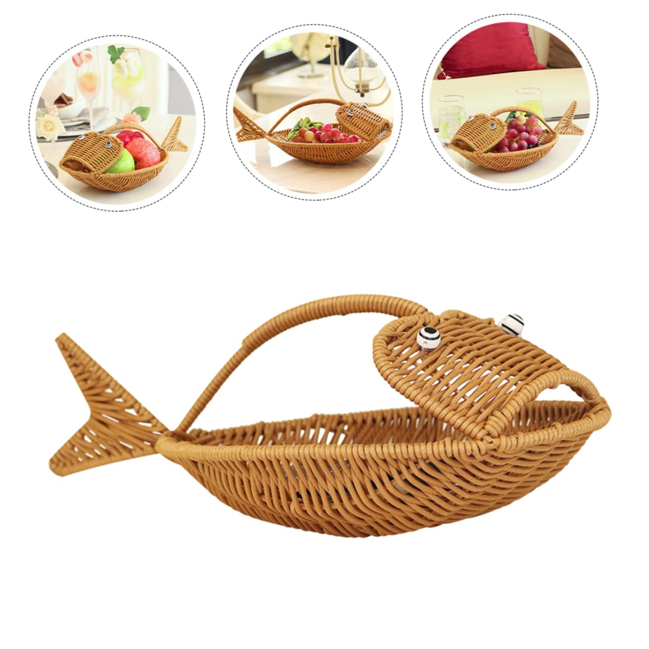 Unomor Fruit Bread Storage Basket Fish Shape Creative Container Small Wicker Baskets