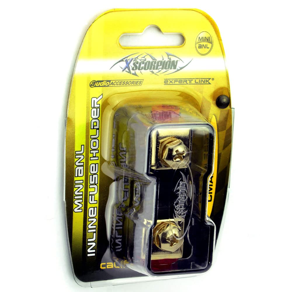 Xscorpion CMANL48G Compact Gold Mini ANL Inline Fuse Holder with 4/8 Gauge Inputs & Outputs