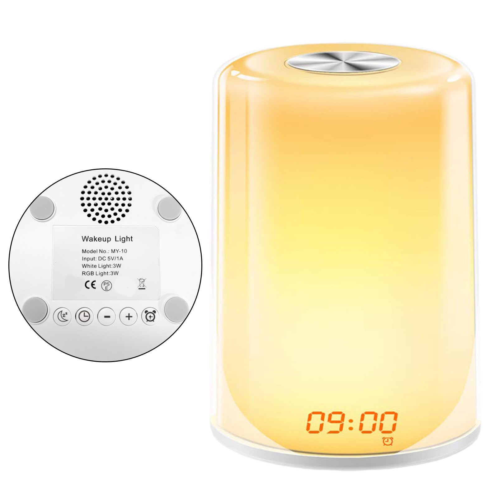 Simulazione contemporanea alba, sveglia digitale con lampada d'atmosfera a colori regolabile, per illuminazione camera da letto, design moderno, lampada per cameretta dei bambini