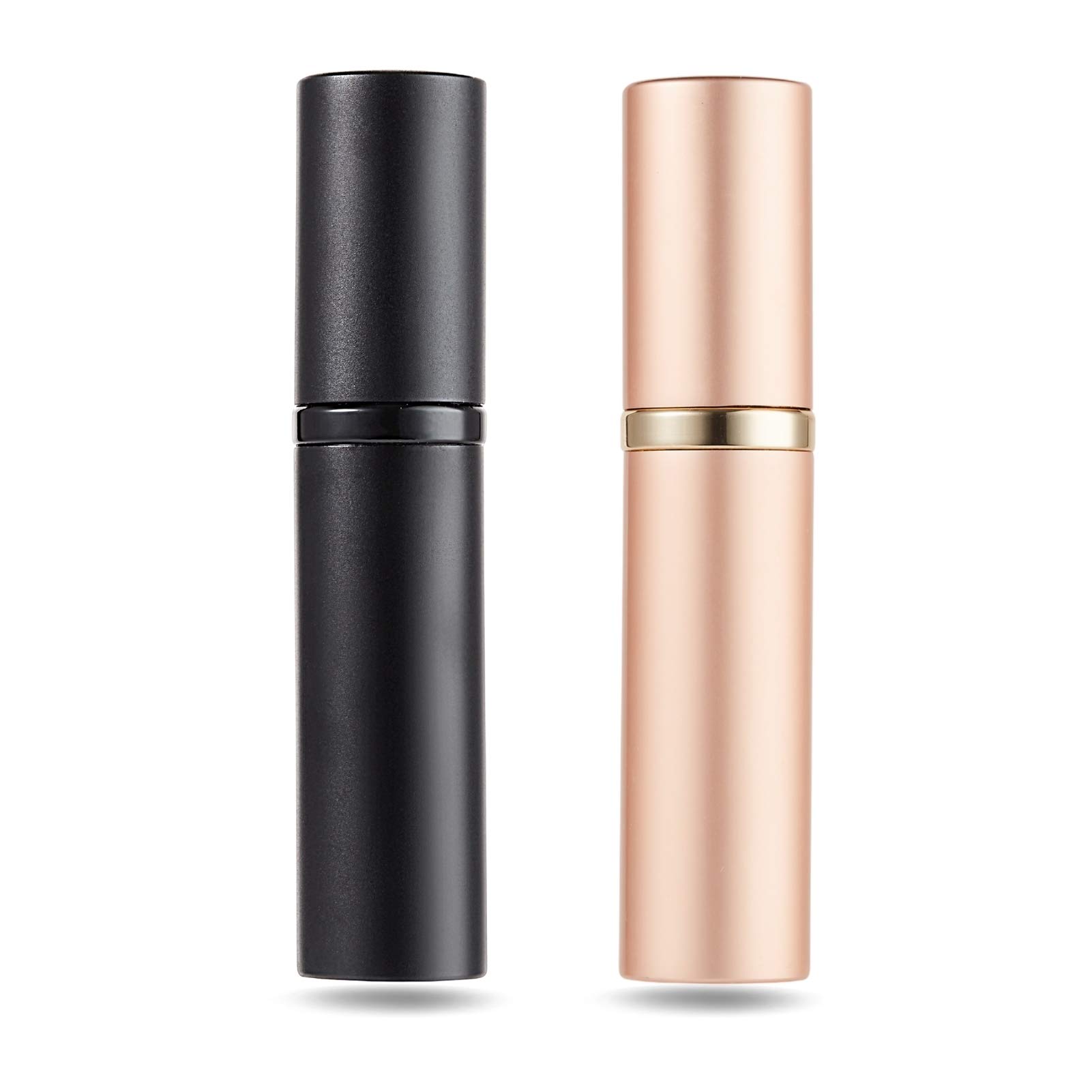AsaNana Perfume Atomiser, Refillable & Travel Size Perfume Bottle, Leaking Proof,Bottom Pump without Funnel, Luxurious Small women and men, 5ml (CLa-2P(Black&RoseGold))