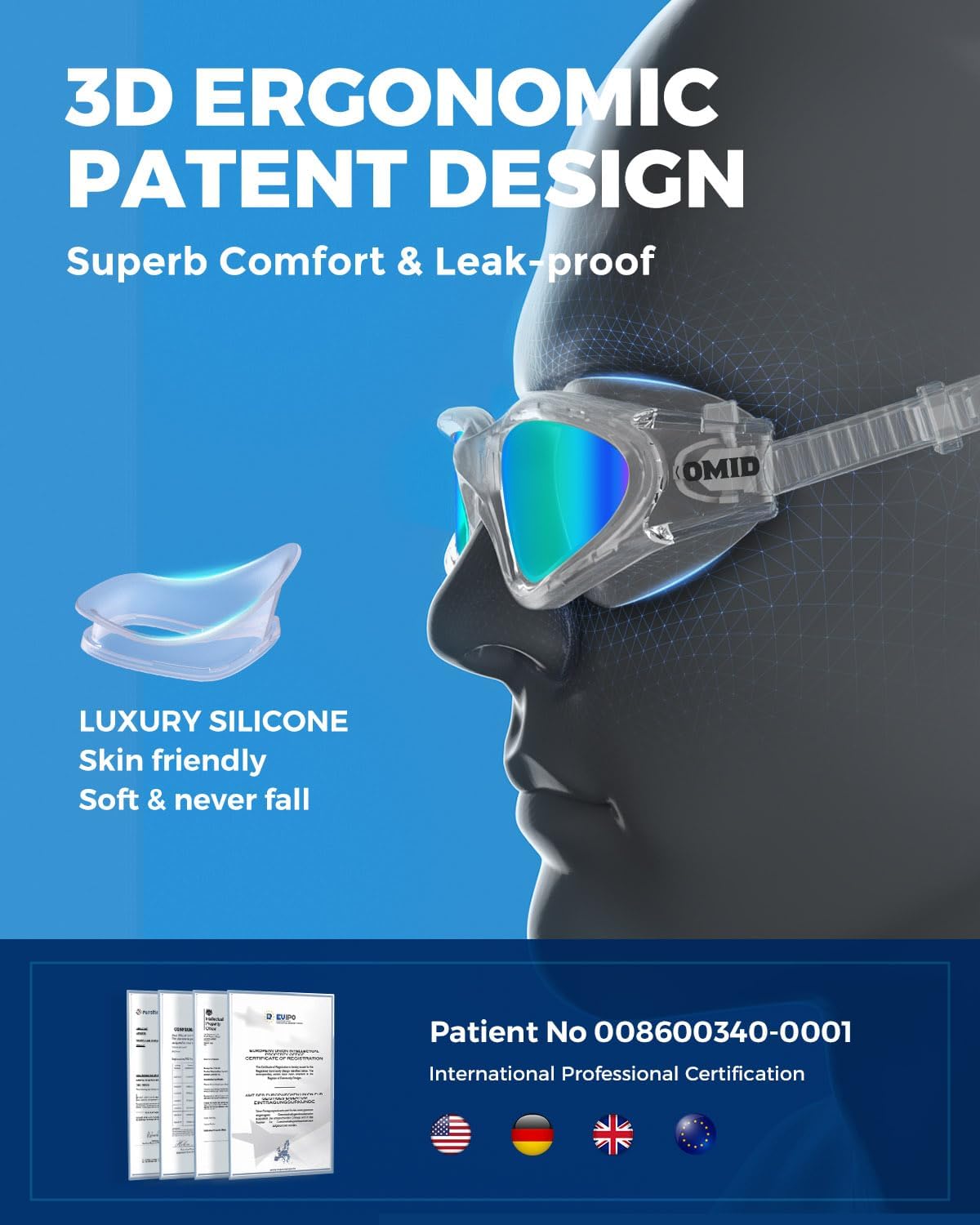 OMID Swim Goggles, P2 Polarized Swimming Goggles for Men Anti-fog Goggles Swimming for Adult Women - Image 5