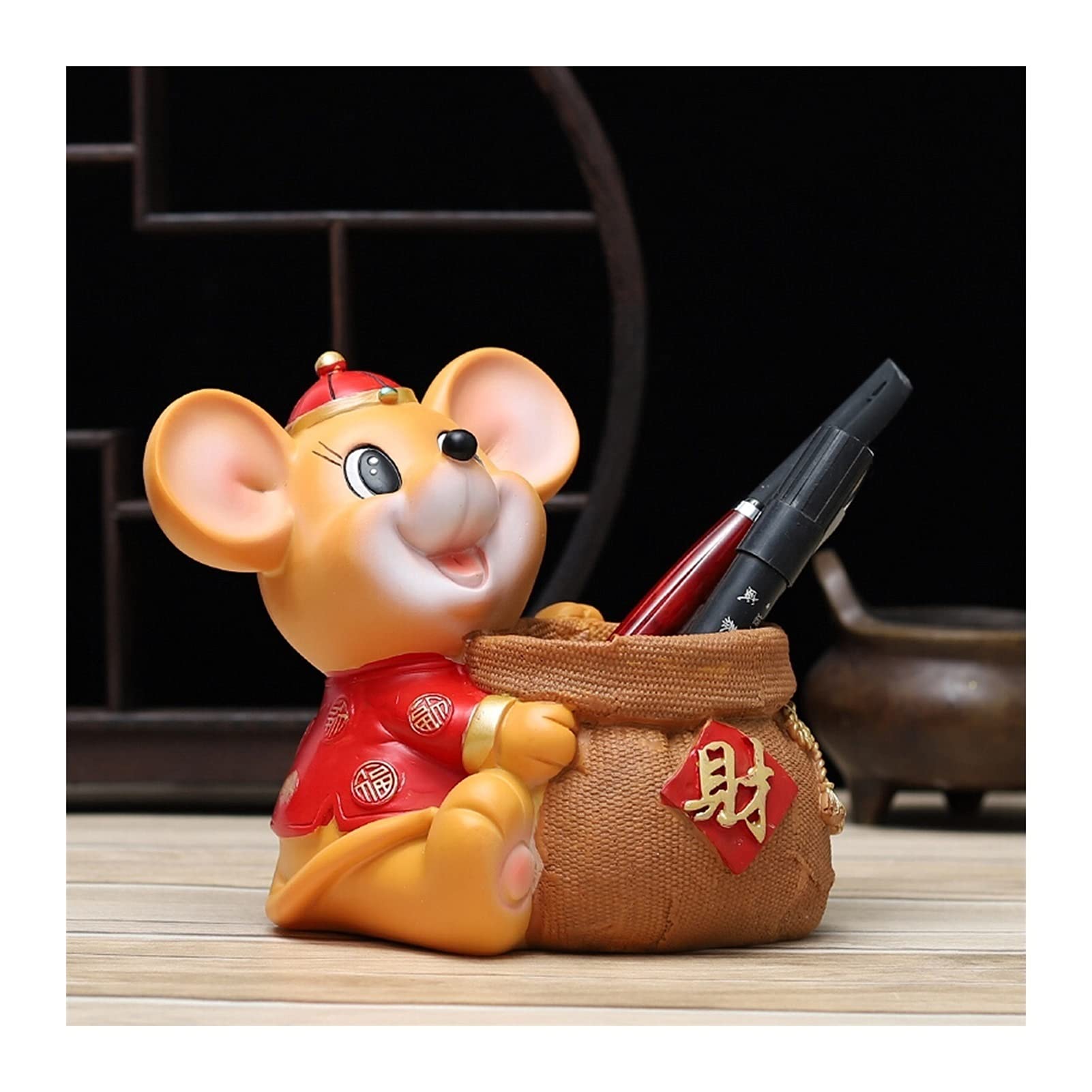 Porte-Stylo Money Rat Stylo Pot Mignon Crayon Pots bûche Titulaire de Stylo de créativité résine Porte-Crayon, Cadeau de la journée de l'enseignant pour Enseignant Pot à pinceaux