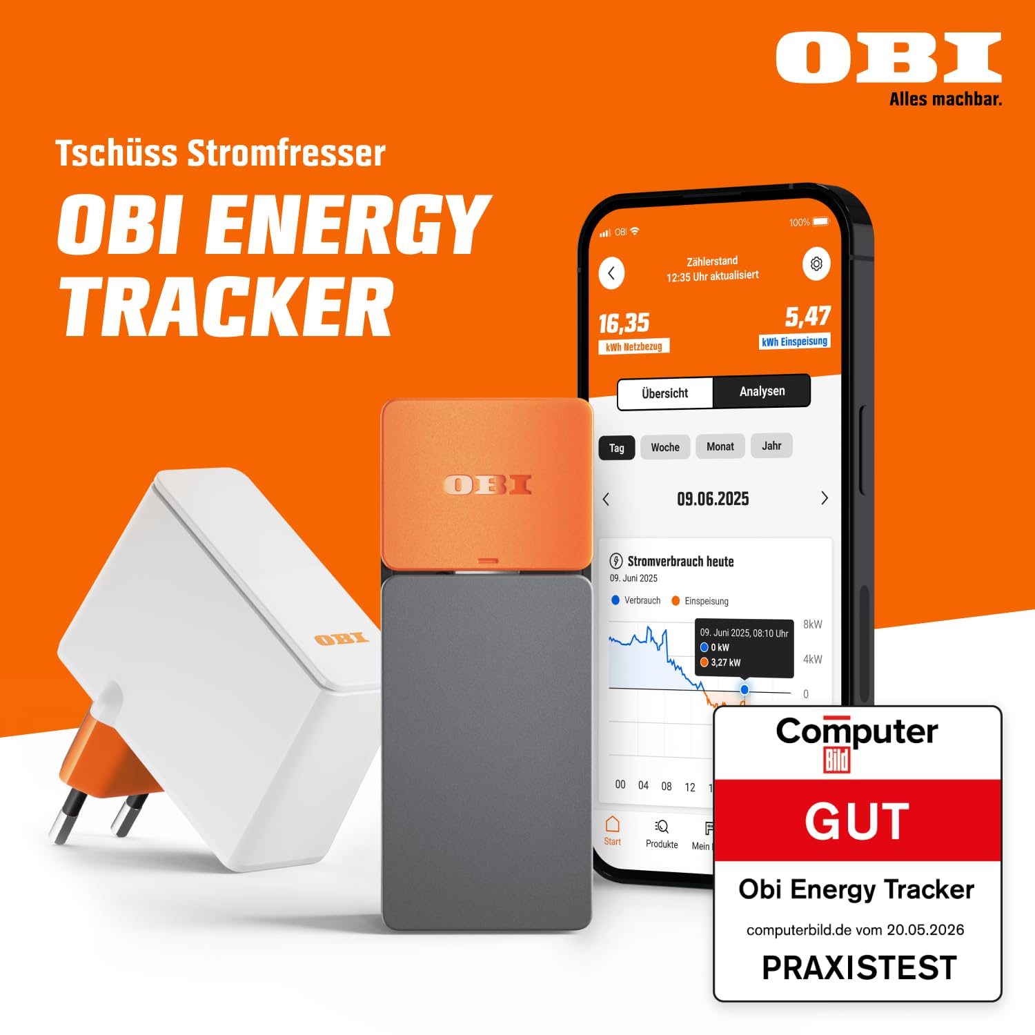 OBI ENERGY TRACKER - Smarter Stromzähler Ausleser | Strommessgerät & Stromverbrauchsmesser mit App | Energiemessgerät