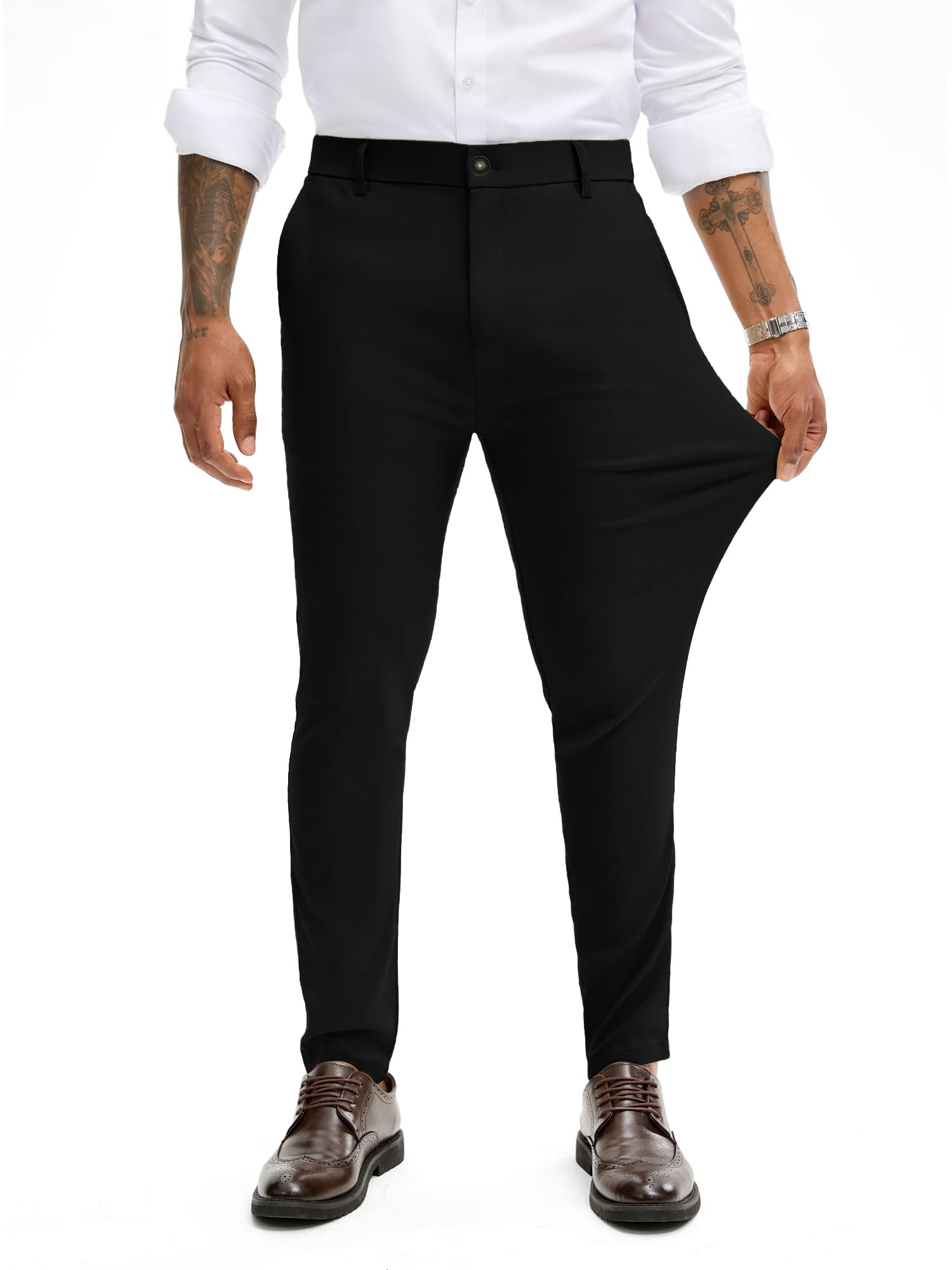 JMIERR Chino Hose Herren Super Stretch Hosen Herren Sommer Business Anzughose Slim Fit Casual Schwarze Stoffhose Freizeithosen für Männer，Schwarz XL