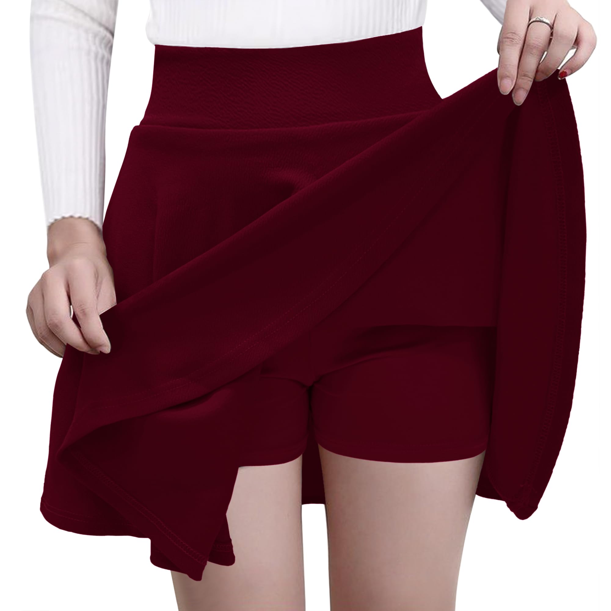 GOOBGS Women's Casual Versatile Mini Skater Stretchy Skirt with Shorts