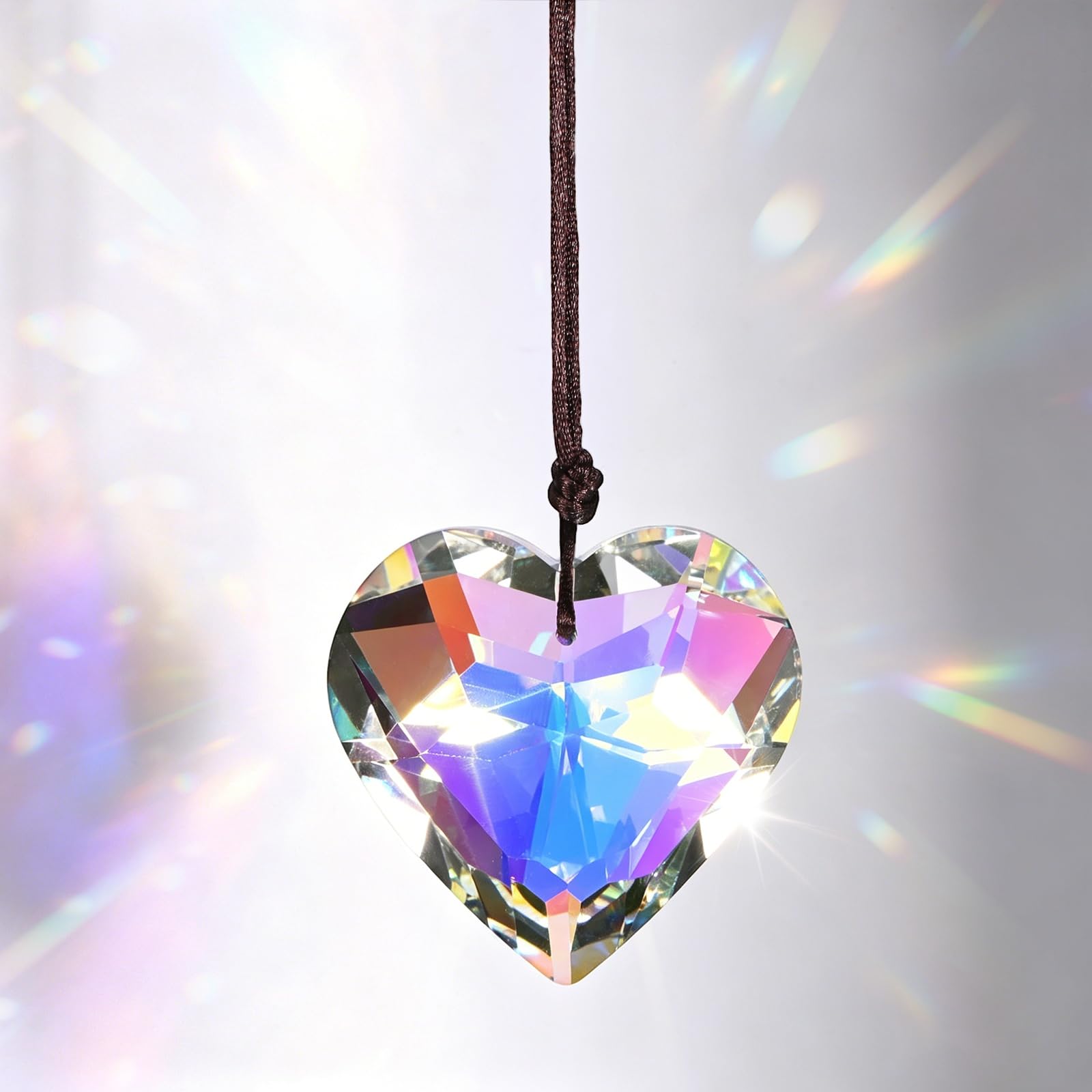 M METERXITY 2-Pack Colorful Garden Suncatchers with Chain Pendant Ornament, 1.7 Inch Hanging Crystals for Windows, Heart Glass Suncatcher for Indoor and Outdoor Decoration [AB Finish]