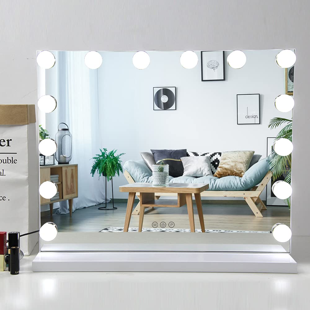 Hollywood Makeup Mirror with 14 LED lights, Vanity Mirror with Lights, 3 Color Lighting Modes Lighted Makeup Mirror for Bedroom Dressing Table, 50CM x 42CM