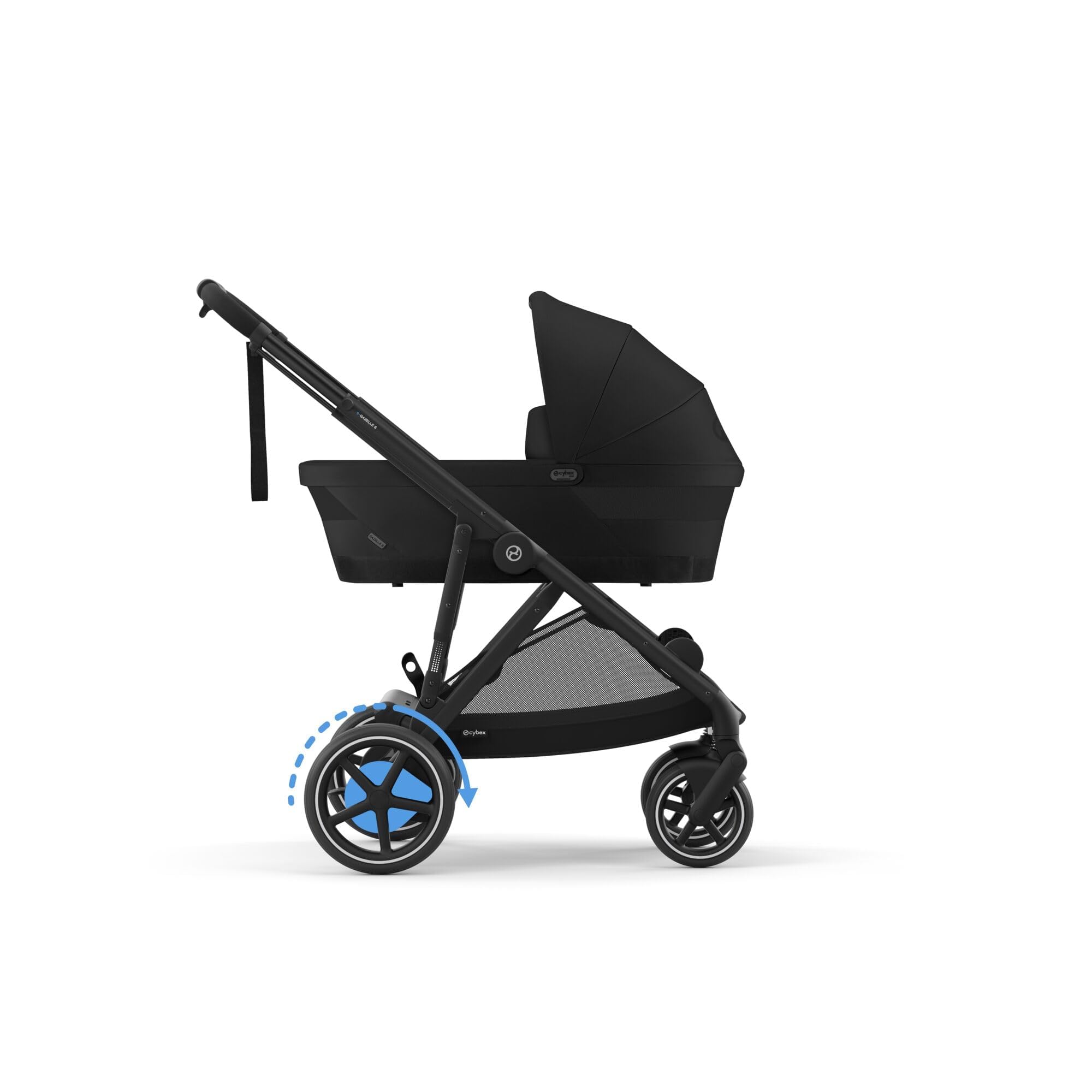 CYBEX Poussette Gold e-GAZELLE S, de la naissance à environ 4 ans, max. 22 kg (mode simple) / 2x 22 kg (mode duo), système tout-en-1 avec propulsion électrique et 20+ configurations, Noir lune