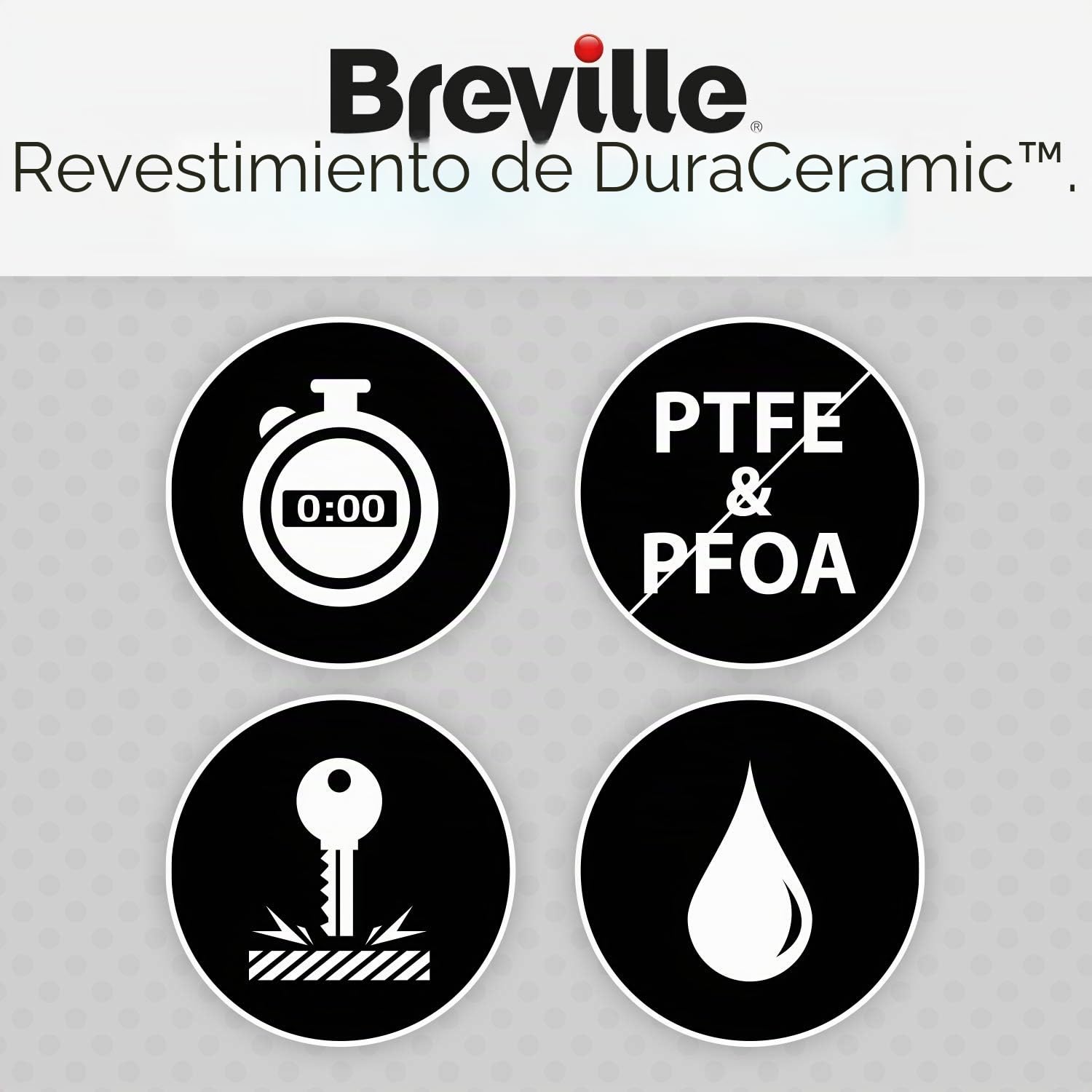 Breville Plancha para gofres DuraCeramic | Plancha para gofres antiadherente y fácil de limpiar con placas extraíbles Deep-Fill | Blanco y acero inoxidable [VST072X].