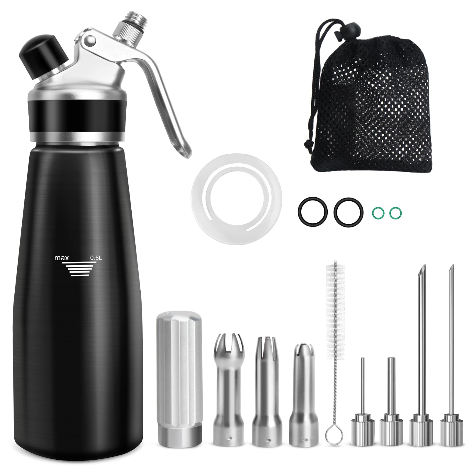 TD® Siphon à Chantilly Professionnel Mousse Crème Aluminium 500 Ml Cha Ou Froid Pack 3 Douilles Cuisine Recette Mousse Chantilly