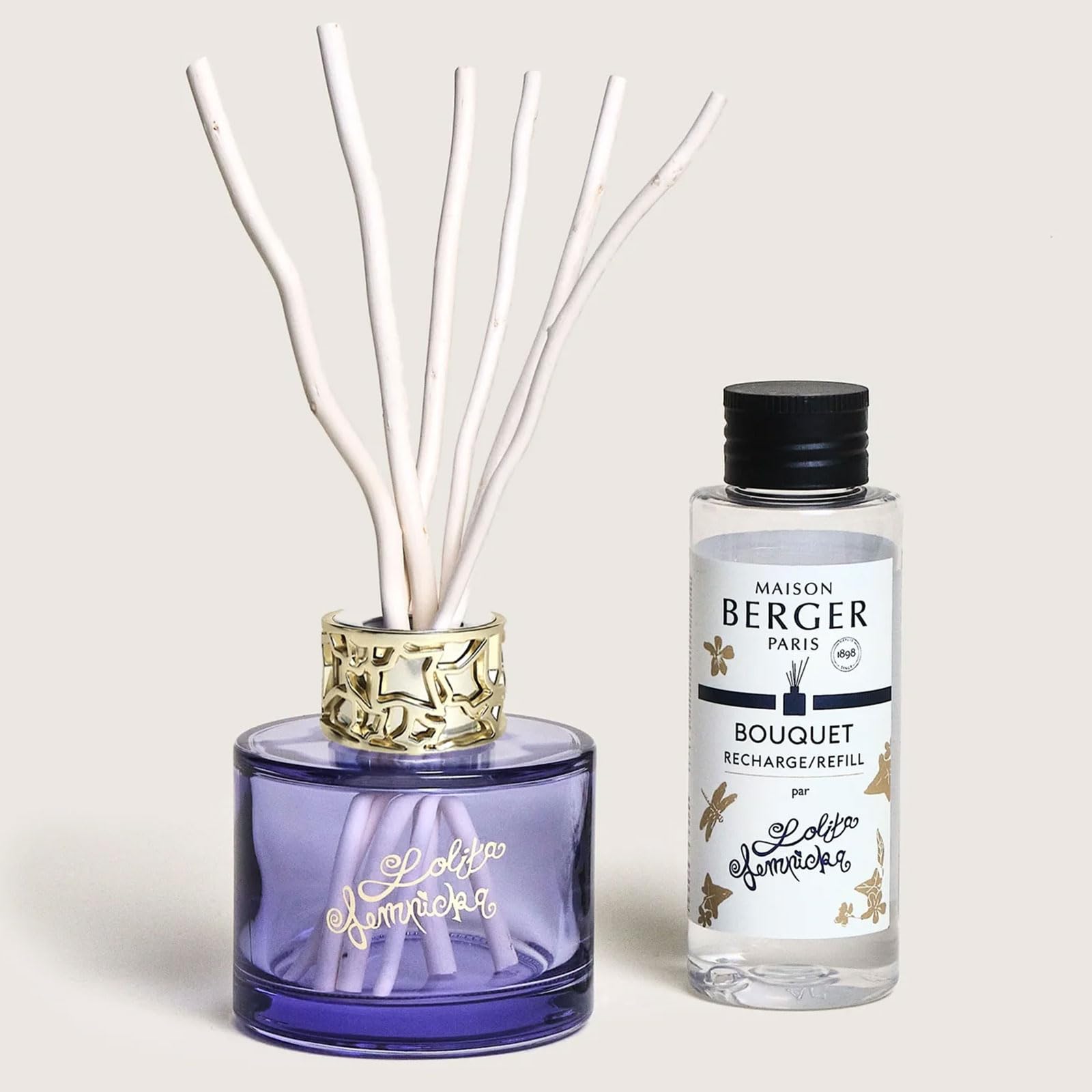 MAISON BERGER Duo Mini Bouquet & Spray d'Intérieur, Verre Laqué, 90ml & 50ml, Durée de Diffusion 3 semaines, 450 a 550 pulvérisations (Lolita Lempicka Parme)