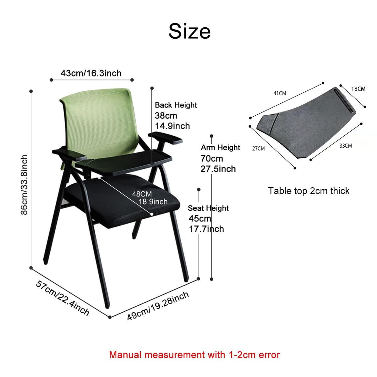 Siatkowe krzesła biurowe z podparciem lędźwiowym, ergonomiczne krzesło do tabletu z kółkami, krzesła szkoleniowe do zastosowań komercyjnych, oddychająca poduszka, składane (czarne, z tablicą