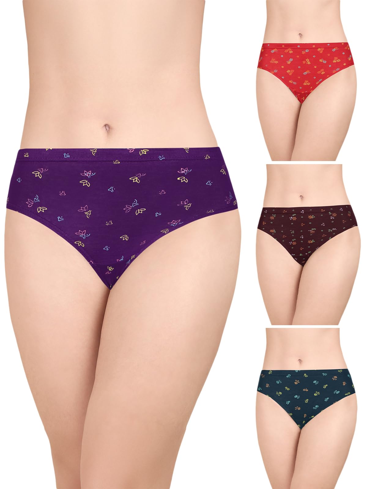 lux parker Women's Zoya Inner Elastic 100% Cotton Hipster Panty | Hipster Panties for Women | Colors & Prints May Vary | Pack of 4-picture-42