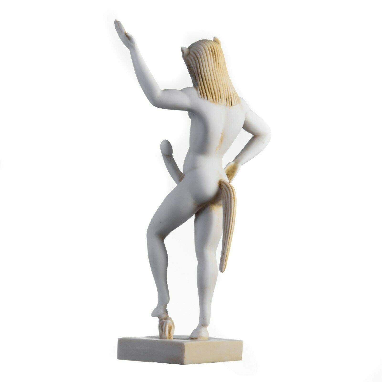 BeautifulGreekStatues Satyre Pan Panas Statue Grecque Romaine à la Main en Albâtre Figure Masculine Or 32cm