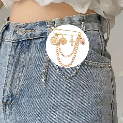Image of Vintage Safety Pin Brooch for Layered Chain Tassel Decorative Pins for Lapel, Sweater, Hat, Scarf, Shawl - Cute Y2K Grunge Punk Style