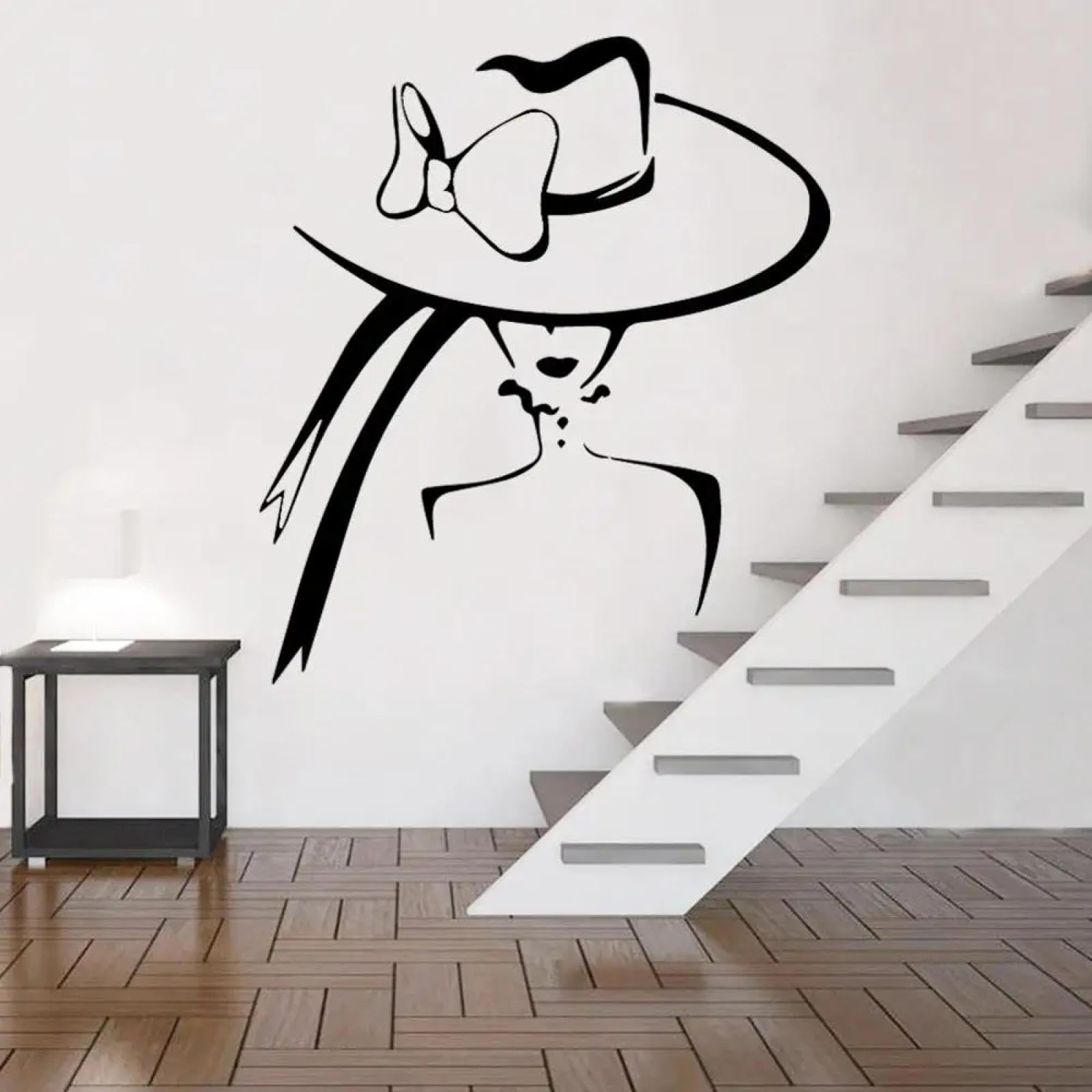 YOUOUSI Beautiful Girl hat, Makeup, Silhouette Stickers, Suitable for Beauty Salons, wall Art, Girl's Room Decoration