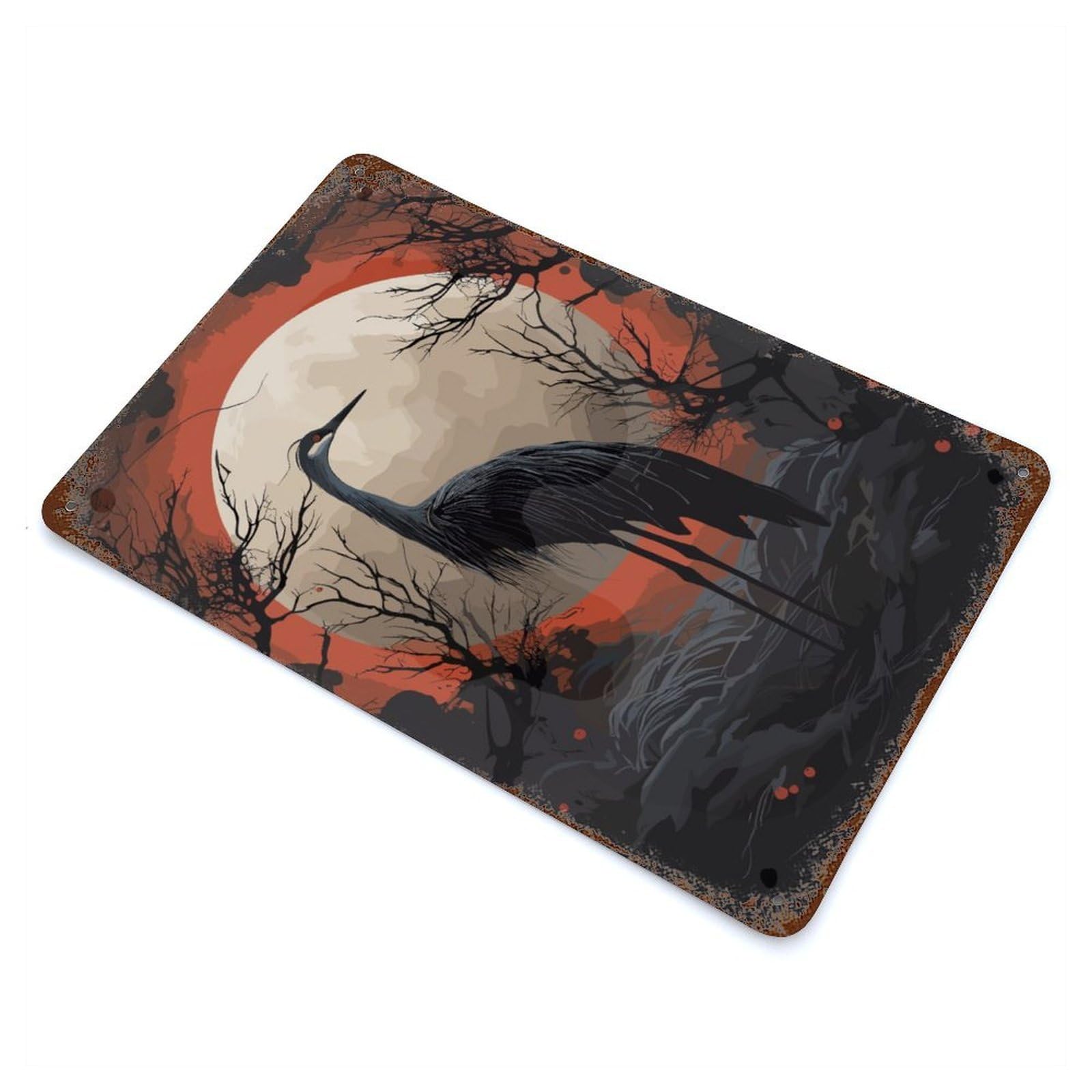 Garage Style Black Stork Fantasy Aged Metal Wall Plaque 11.8"x7.9", Farmhouse Wall Decor for Bar And Workshop
