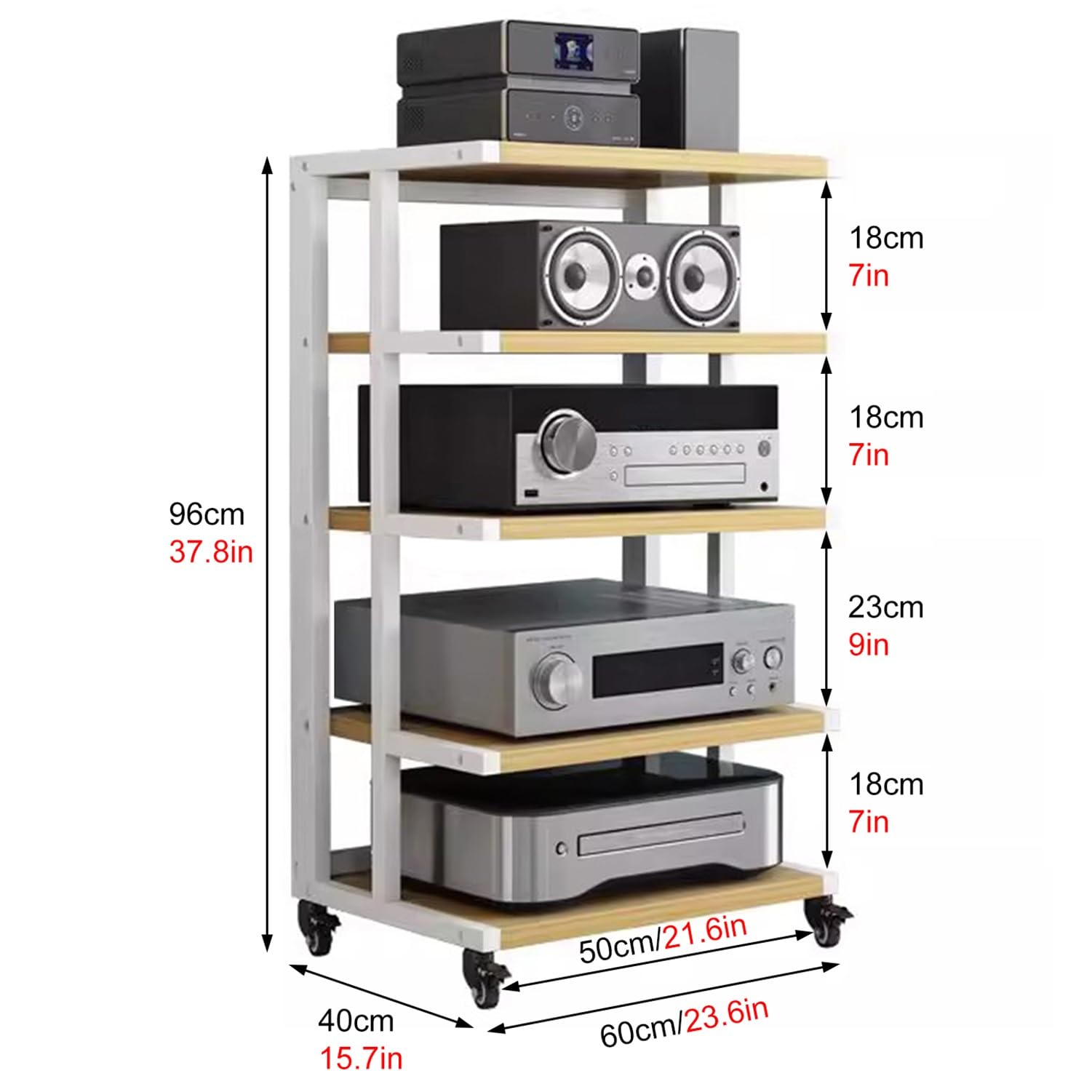 Stojak na sprzęt audio-wideo, Stojak multimedialny AV 4-6-poziomowy do odtwarzaczy DVD, telewizorów, konsoli do gier, wielokolorowy(White+beige,5-Tier)
