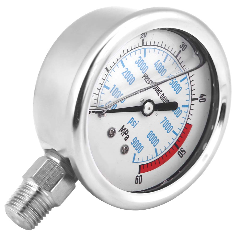 Manómetro hidráulico de Acero Inoxidable, comprobador de presión con Entrada de Base NPT1/4, manómetro de Agua para Aplicaciones industriales.