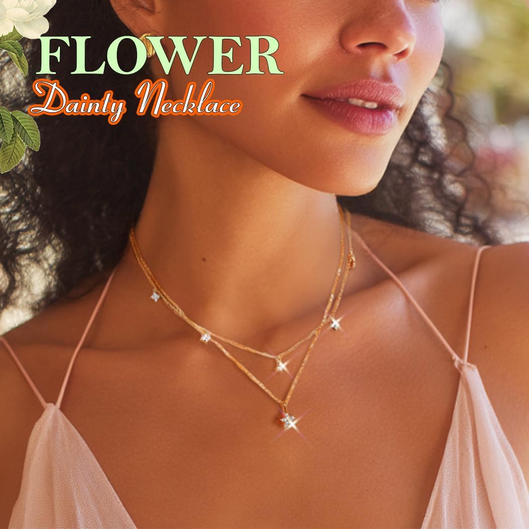 ACEDRE Gold Layered Dainty Necklace Stack Sparkly Small Pendant Chain for Women - Image 5