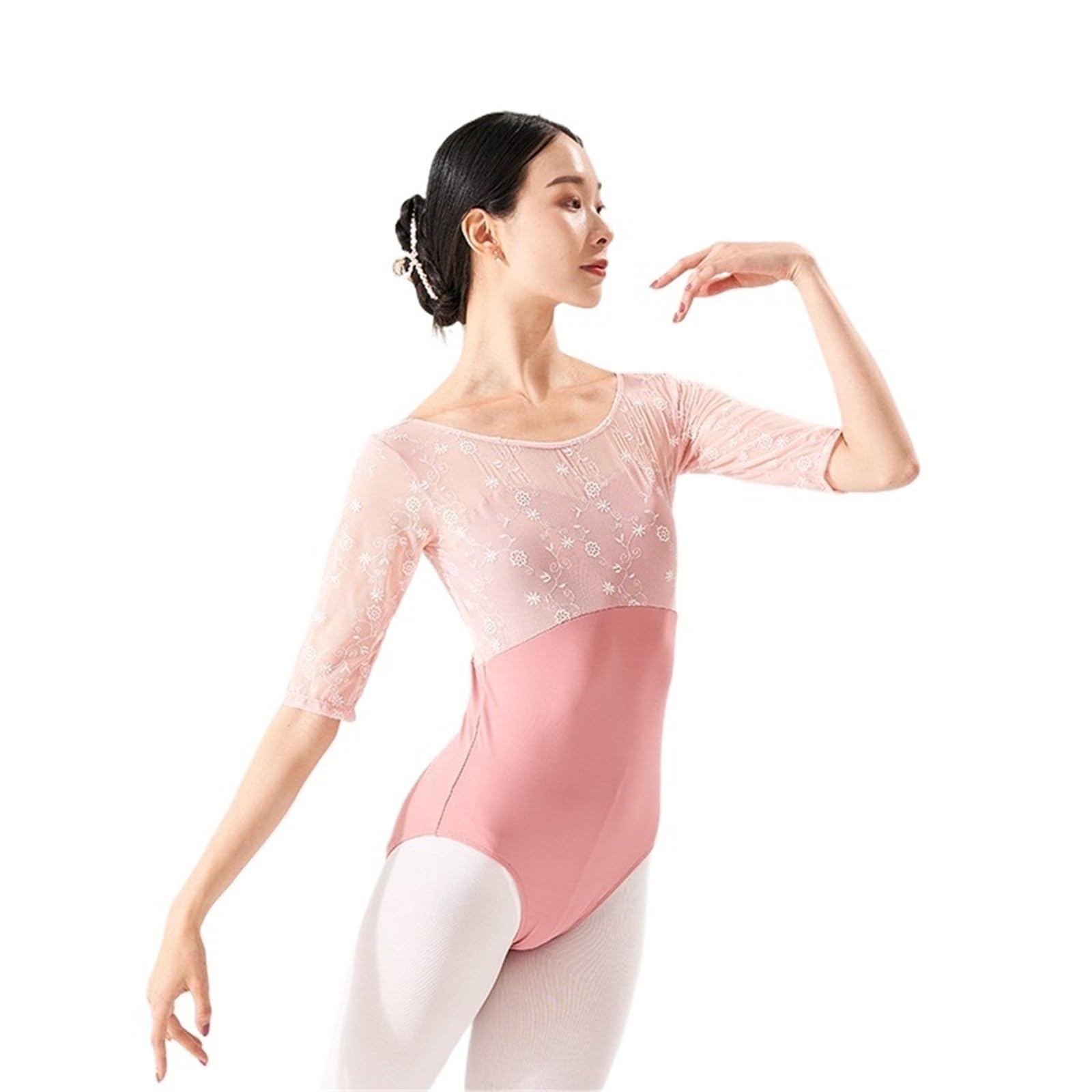 Mallas de ballet media manga for mujer, mallas gimnasia bordadas, elegantes trajes entrenamiento for danza For Adultos