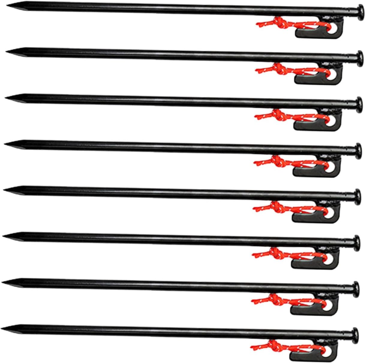 8pcs Heavy Duty Tent Pegs Set, 30cm Black Steel Outdoor Tent Stakes with Storage Bag for Camping, Windscreen Fixing, and Tarp Anchoring