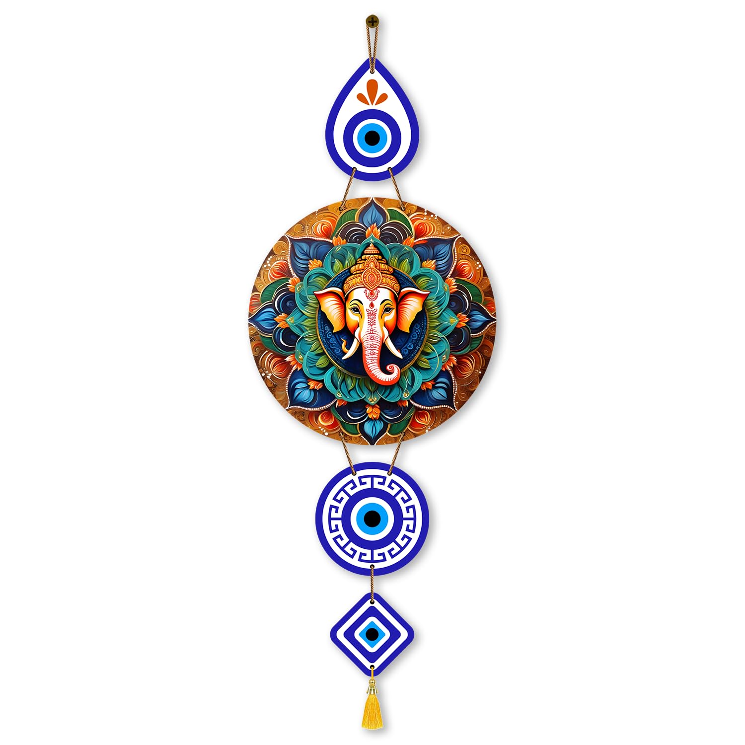 Divinity Decor Ganesh Ji in green and brown mandala Wooden Wall Hanging Decoration Items for Home | Gifts | MDF Art for Living Room | Home and Wall Decor | Modern Wood Hanger - AN-R-168