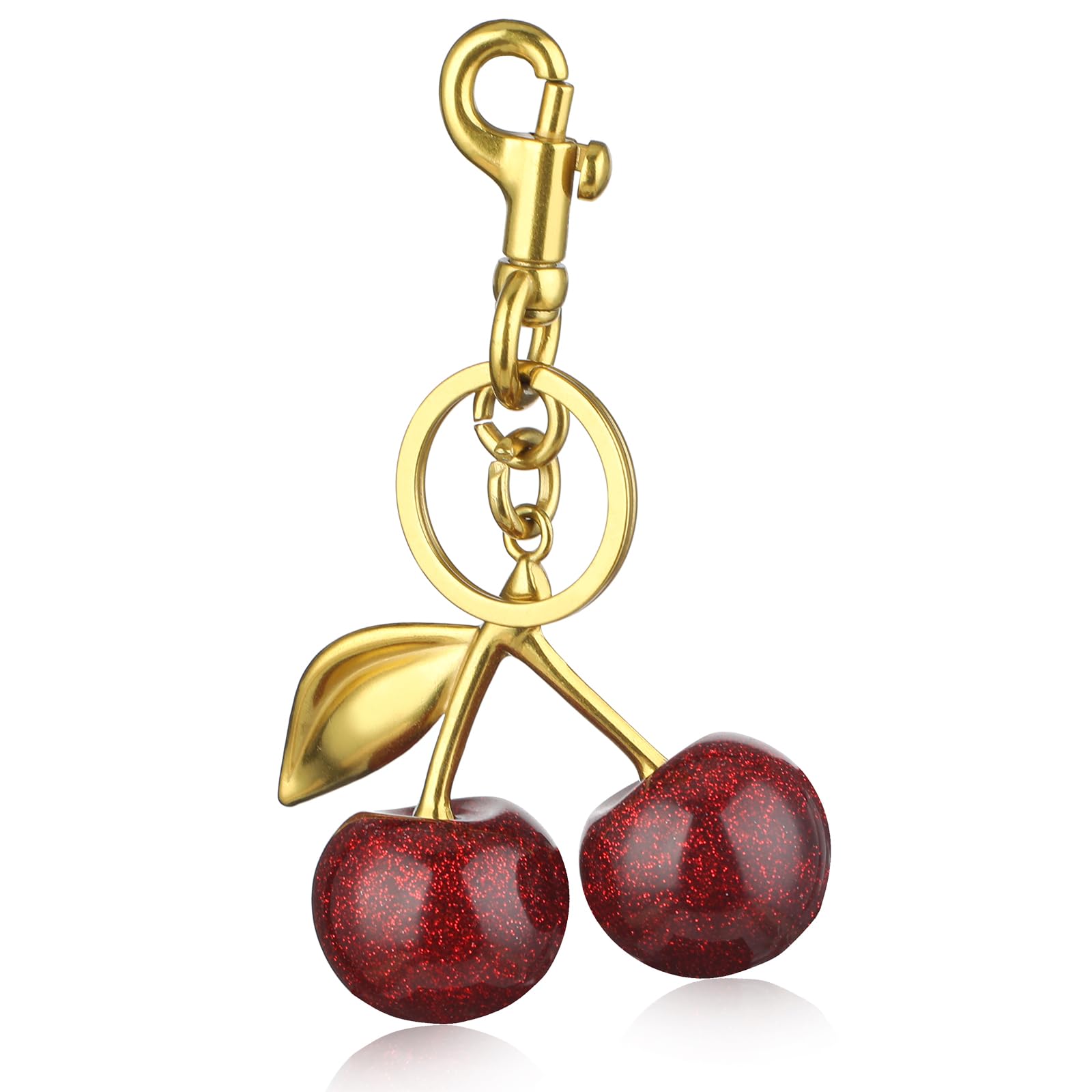 Cherry Bag Charm, Cute Cherry Purse Metal Keychain Accessory with Key Rings and Clip Bag Extender Chain Sparkling Resin Charms for Women Purses Bags Handbags Wallets Backpacks