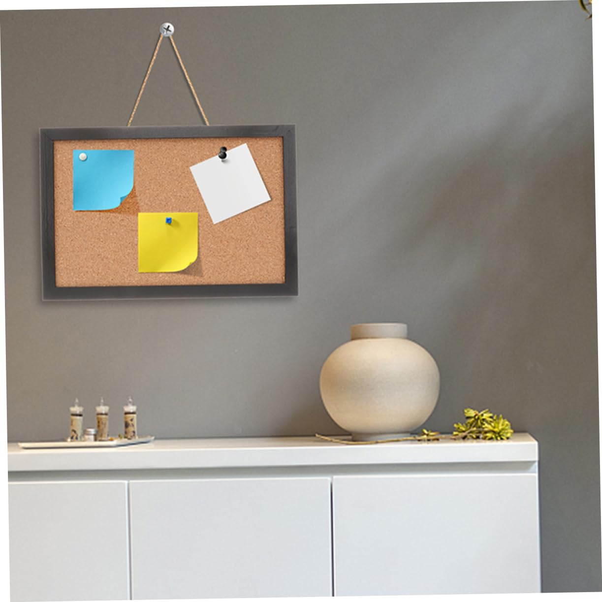 Tablero de Corcho con Marco Negro 2 Piezas para Pared