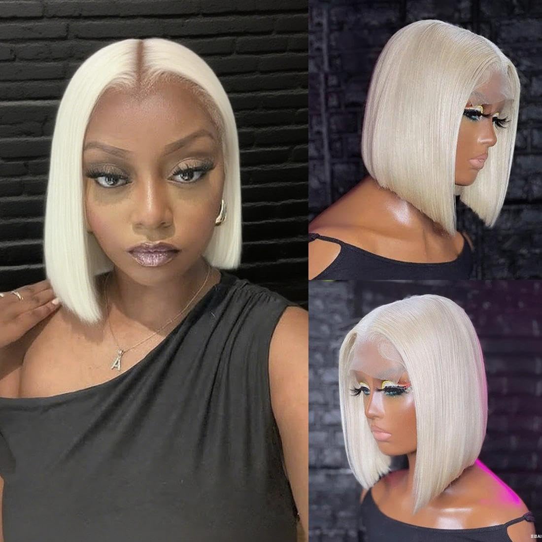 Msviki 5x5 Glueless Platinum Blonde Bob Human Hair Wig 200% Density Short Bob Pre Plucked Pre Cut HD Lace Front Wigs Remy Brazilian Hair Wigs for