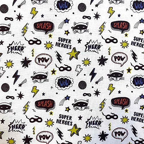 Kt KILOtela   Tela de Patchwork   Estampación Digital   100% algodón   Retal de 100 cm Largo x 140 cm Ancho | Superhéroes Splash   Blanco ─ 1 Metro