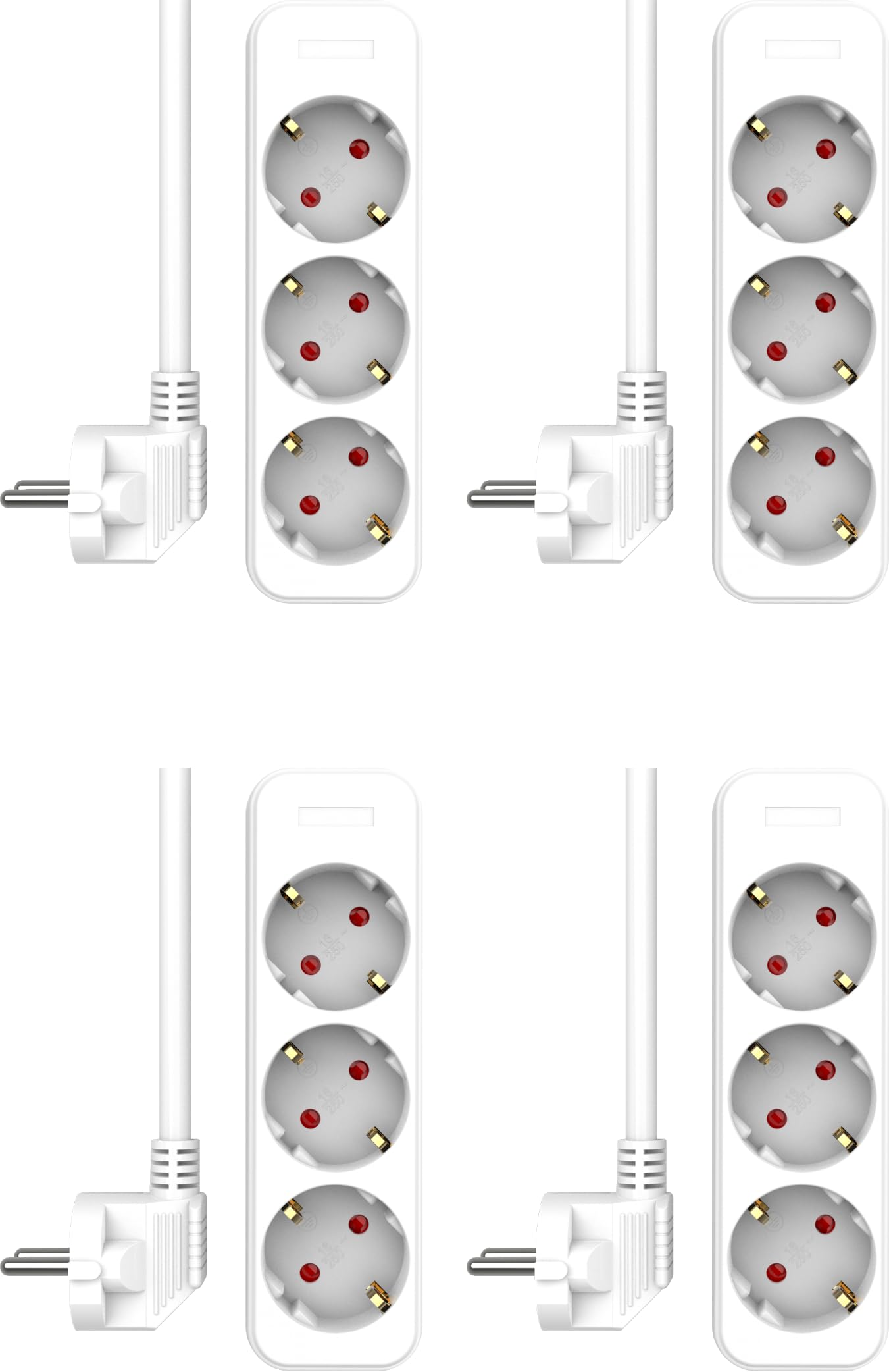 ELRO ES103 - Juego de 4 regletas de 3 enchufes con Cable de 1,5 m, protección para niños, Enchufe Schuko, máx. 3680 W, Certificado TÜV, Color Blanco
