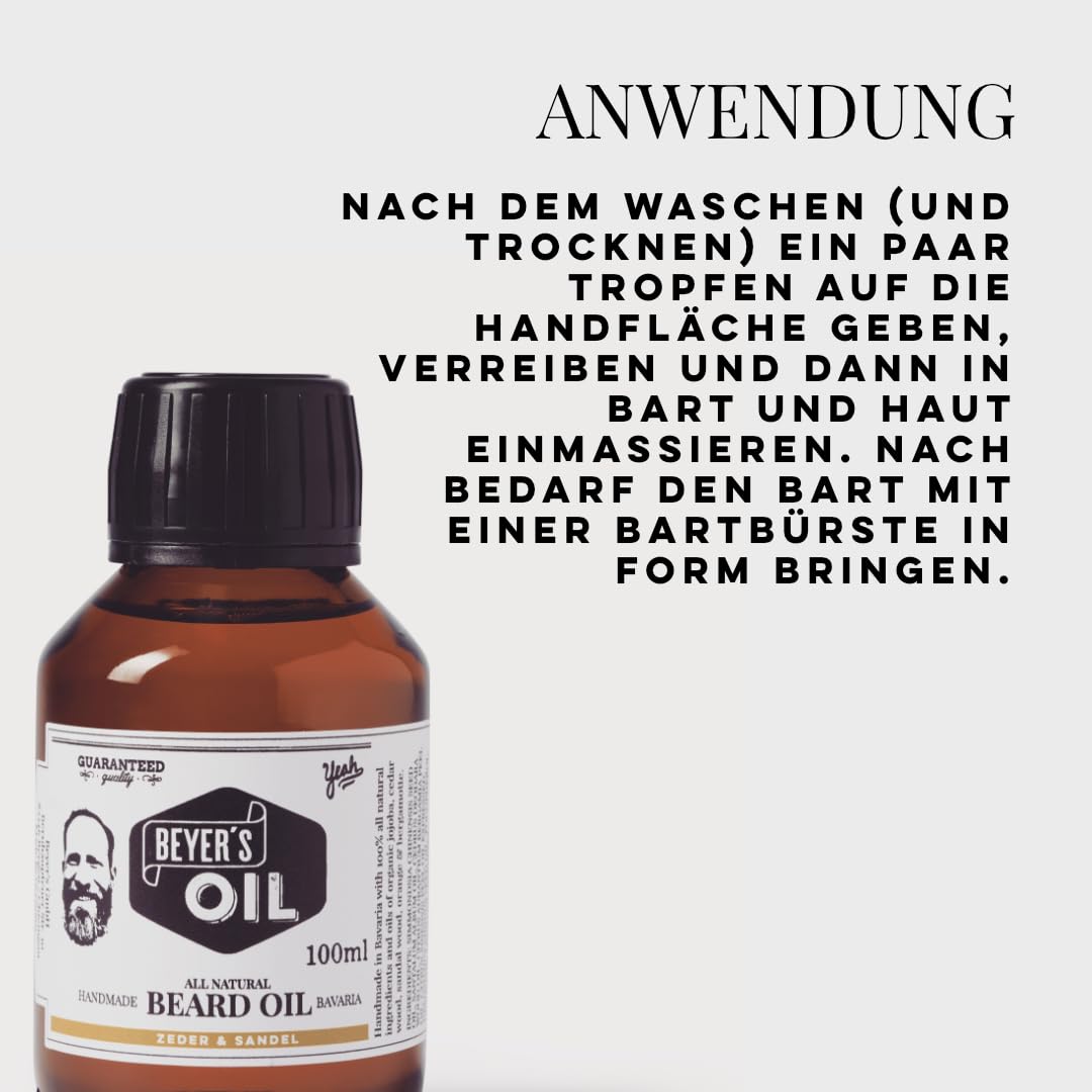 Beyer's Oil Olejek do brody cedrowy i sandałowy XXL 100 ml – 100% naturalna pielęgnacja brody – sprawia, że broda jest miękka i gładka
