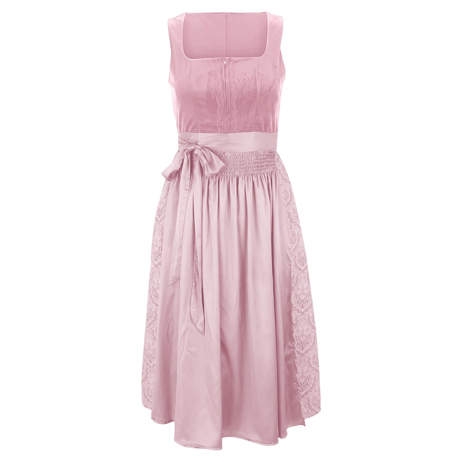 Generisch 2-Teilig Dirndl Damen Trachten Dirndlkleid Set Midi Lang Dirndlschürze Komplettsets Trachtenmode Mit Schnürung Trachtenkleid Oktoberfest Outfit Trachtenrock Kleid Für Oktoberfest XS-3XL