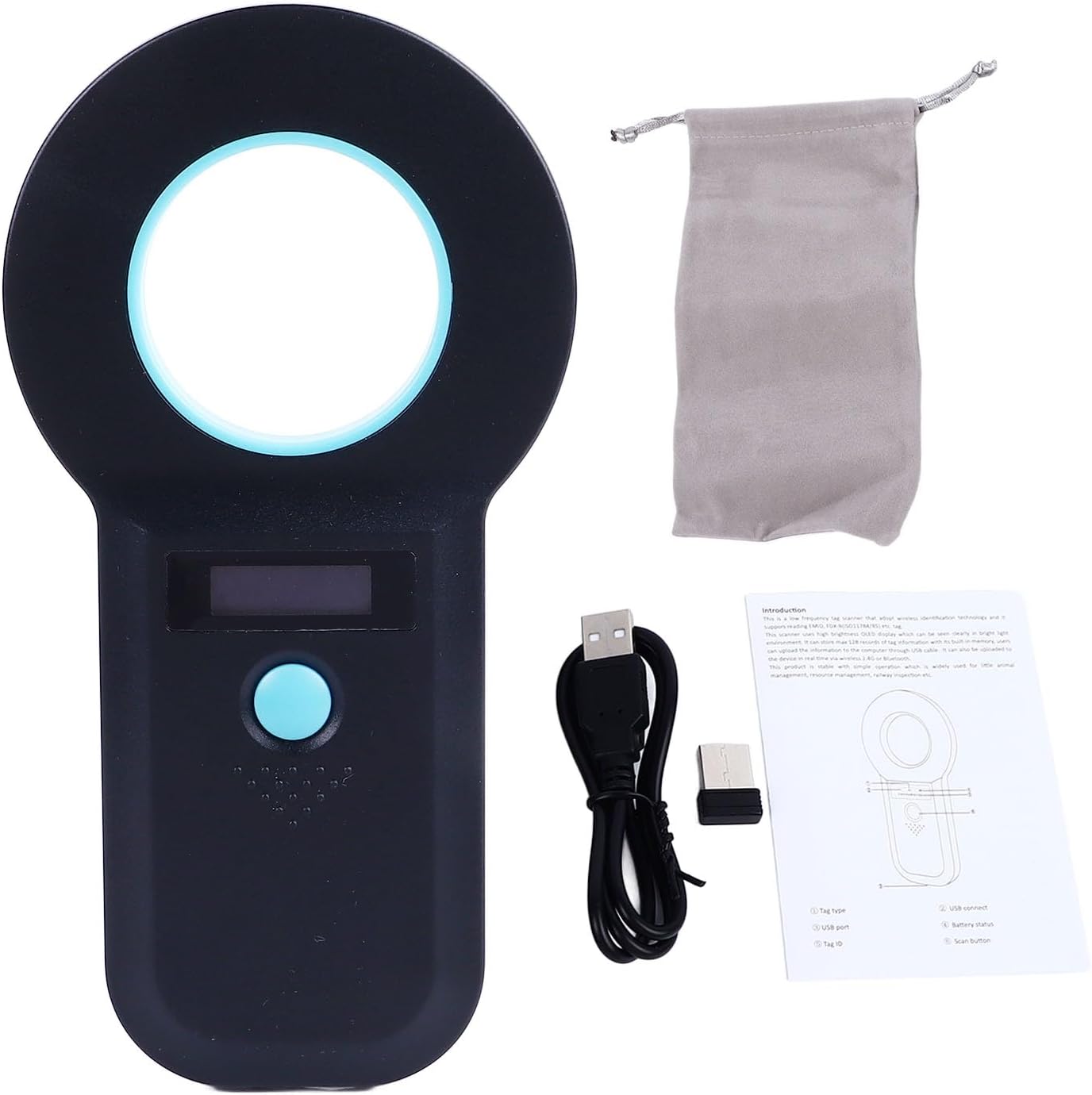 Pet Microchip Reader, Portable Handheld Animal Chip Scanner with Rechargeable Battery, 169x88x15mm - Fast, Multifunctional ID Tag Detection for Vets and Pet Owners
