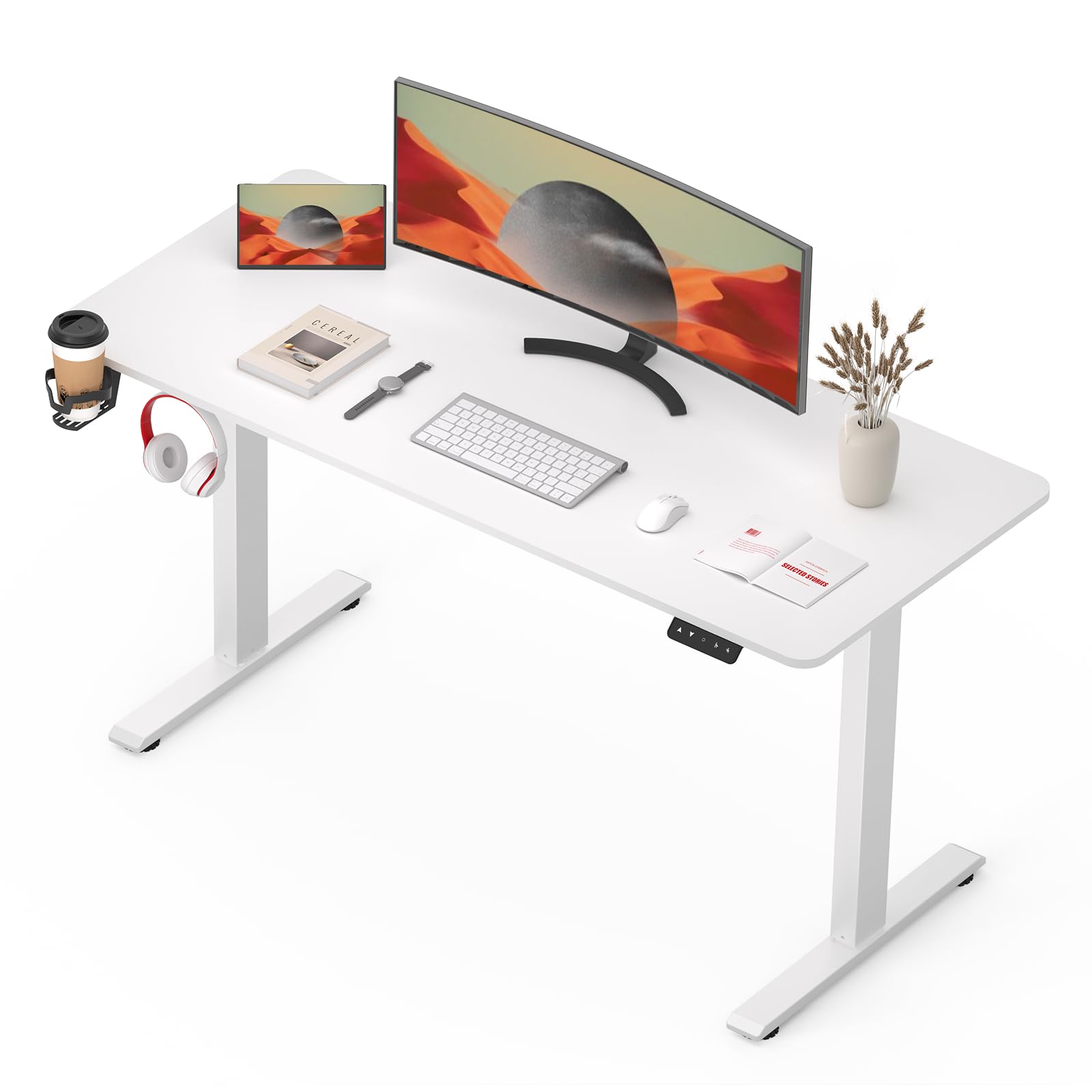 SANODESK QS+ 110 x 60 cm Escritorio Elevable Eléctrico con Tablero Escritorio Regulable en Altura Eléctrico Telescópico Bidireccional con Control de Memoria y Tecnología Anticolisión (Blanco)