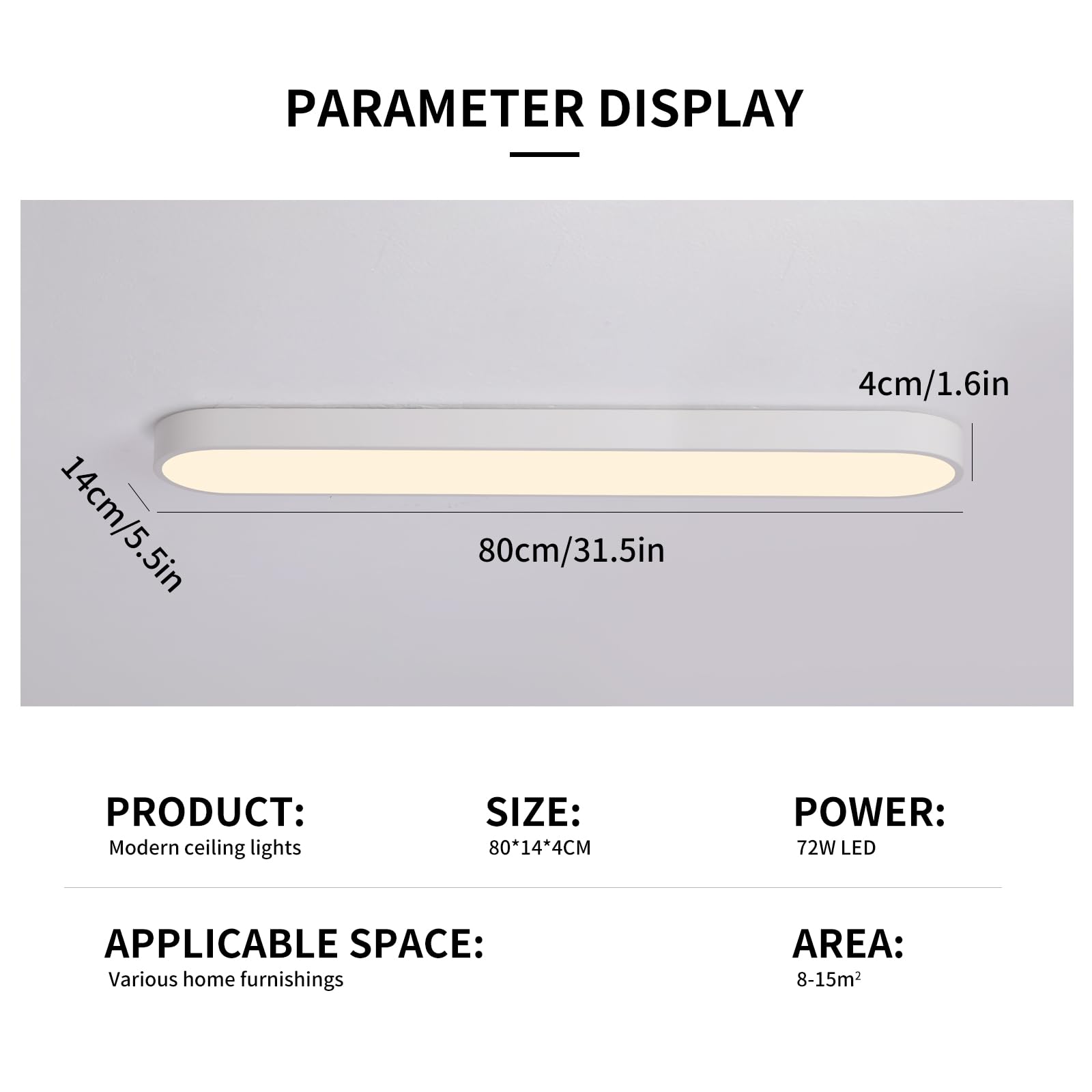 Becailyer Modern Ceiling Light, 72W Dimmable LED Ceiling Light Fixture with Remote Control, 31.4" Linear Ceiling Lighting Fixtures for Living Room Kitchen Dining Room Bedroom Hallway, White