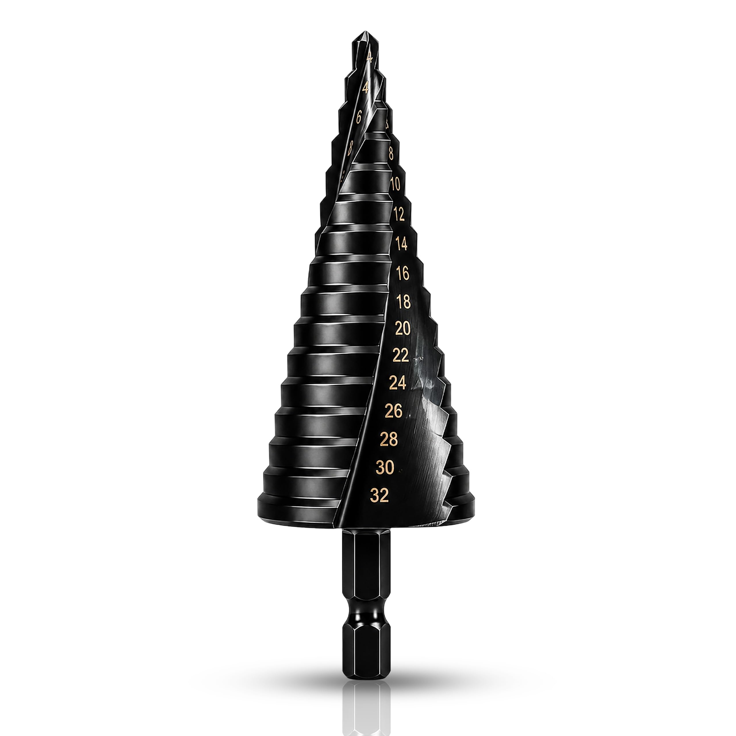 HSS Spiral Step Drill Black Bit, 15 Hole Sizes, High-Speed Steel Cone Drill Bit with 6.35mm (1/4") Hex Shank, Black Oxide for Metal, Wood, PVC, Plastic, Sheet Metal, DIY & Professional Use-image-45
