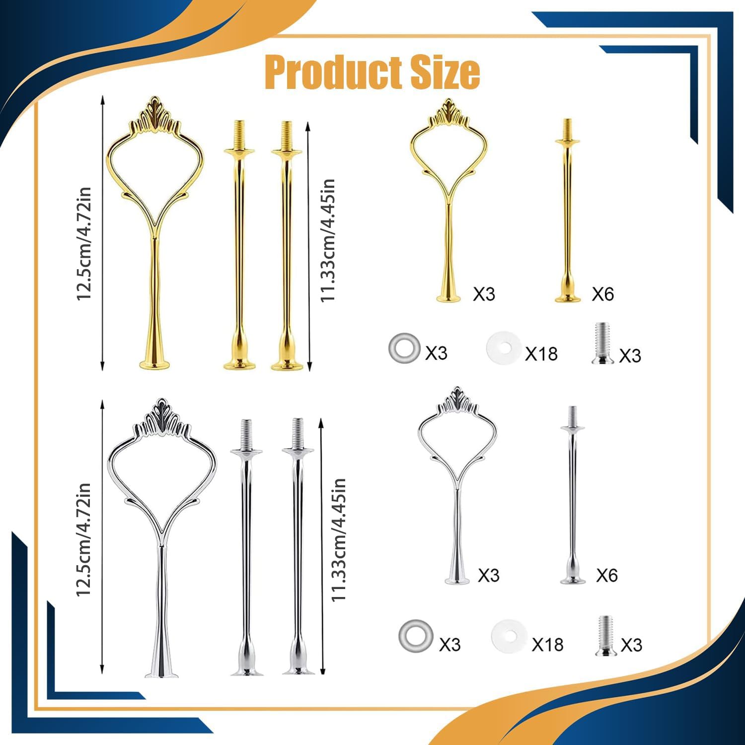 Nsiwem Alzata per Dolci 6 Sets Supporto per Vassoi Torte 2 O 3 Piani Accessori per Alzatina Dolci in metallo Forma di Corona Argento e Oro per portatorte nuziale
