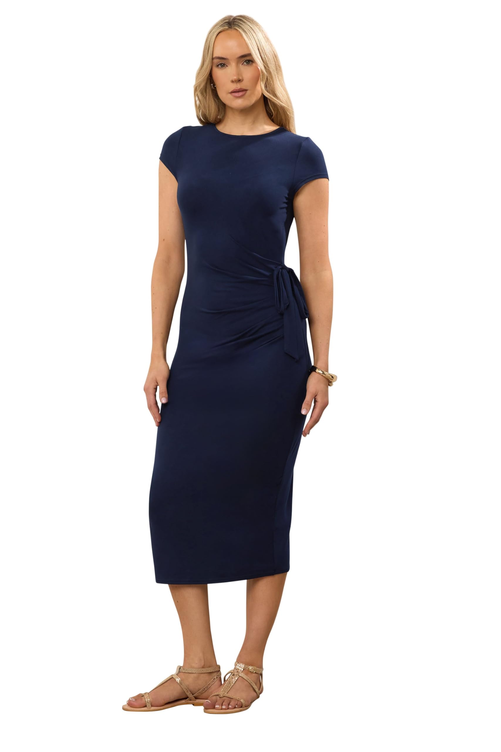 Long Tall Sally - LTS Tall Blue Ruched Tie Midi Dress - Women's